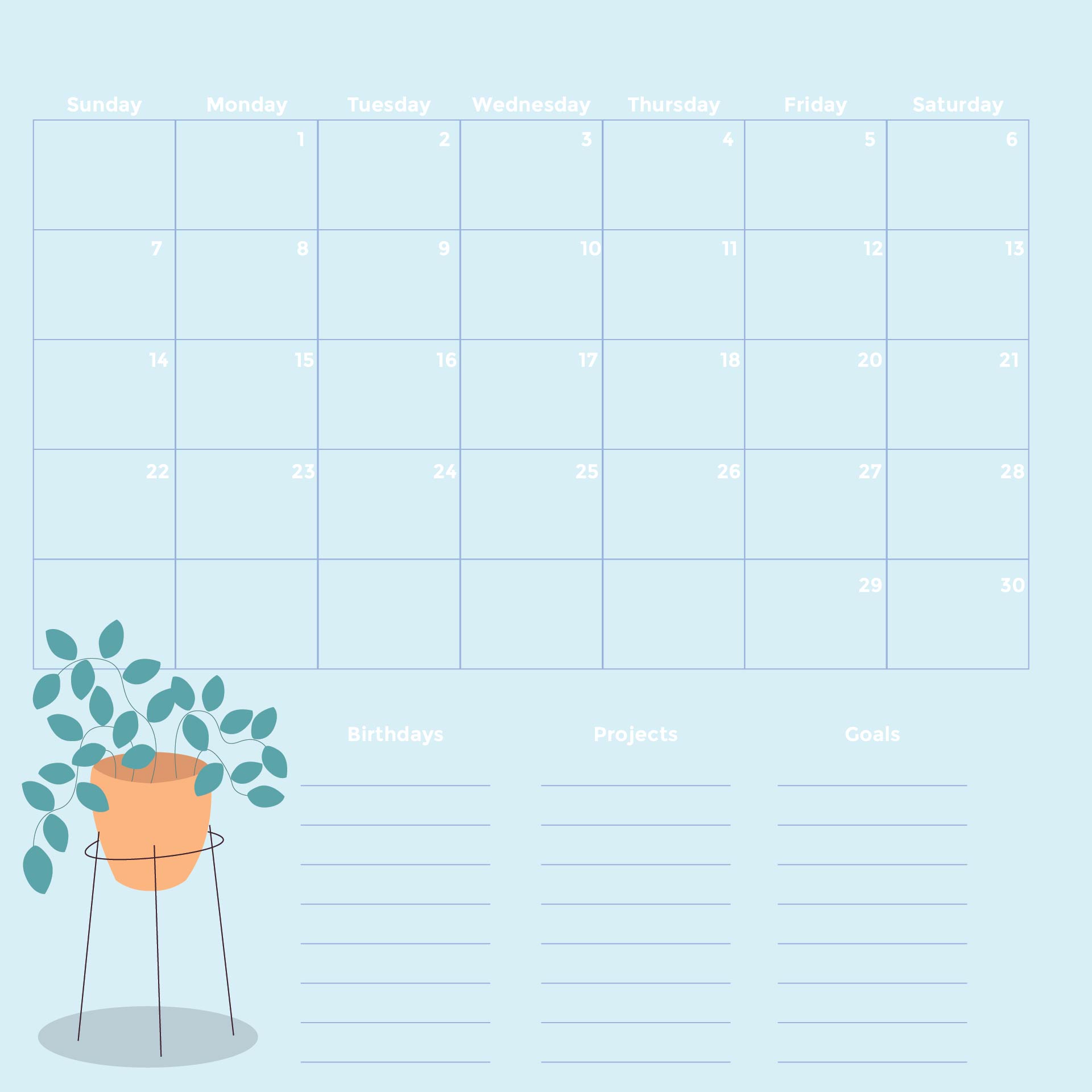 Monthly Calendar Printable