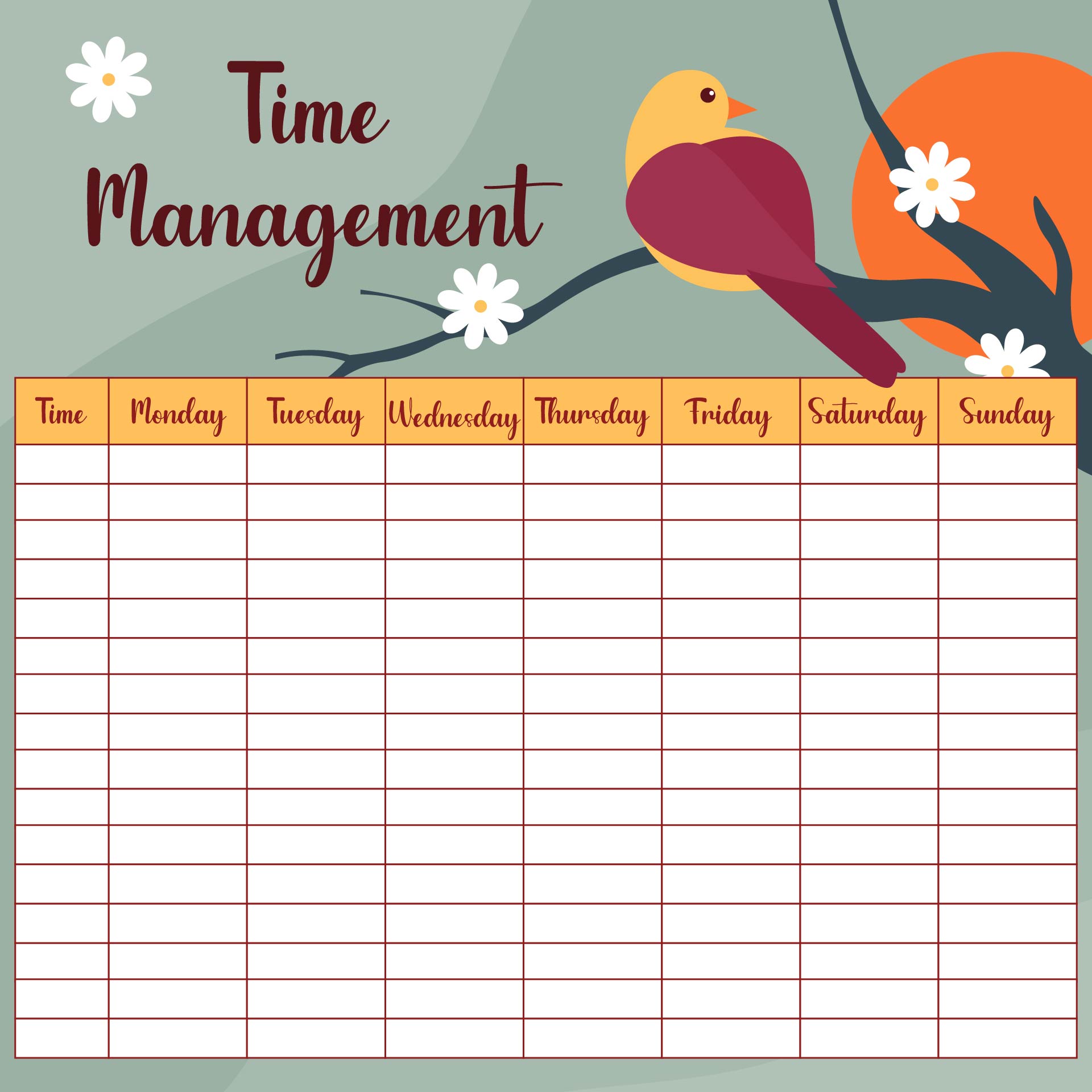 Printable Time Management Charts