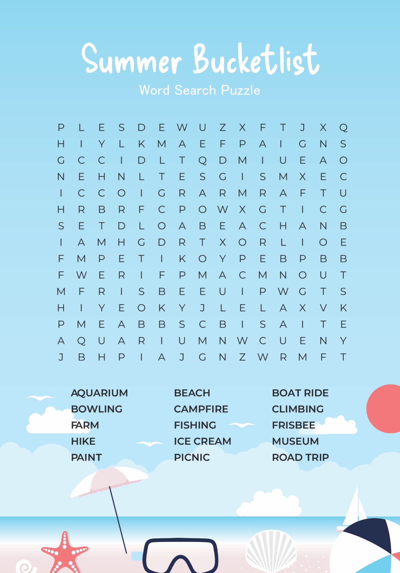 Printable Summer Word Searches for 2nd Graders
