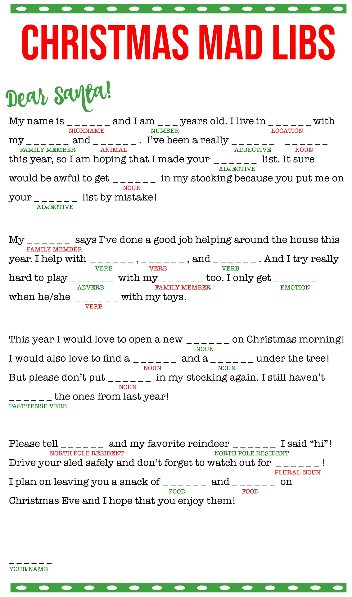 Free Printable Christmas Carol Mad Libs