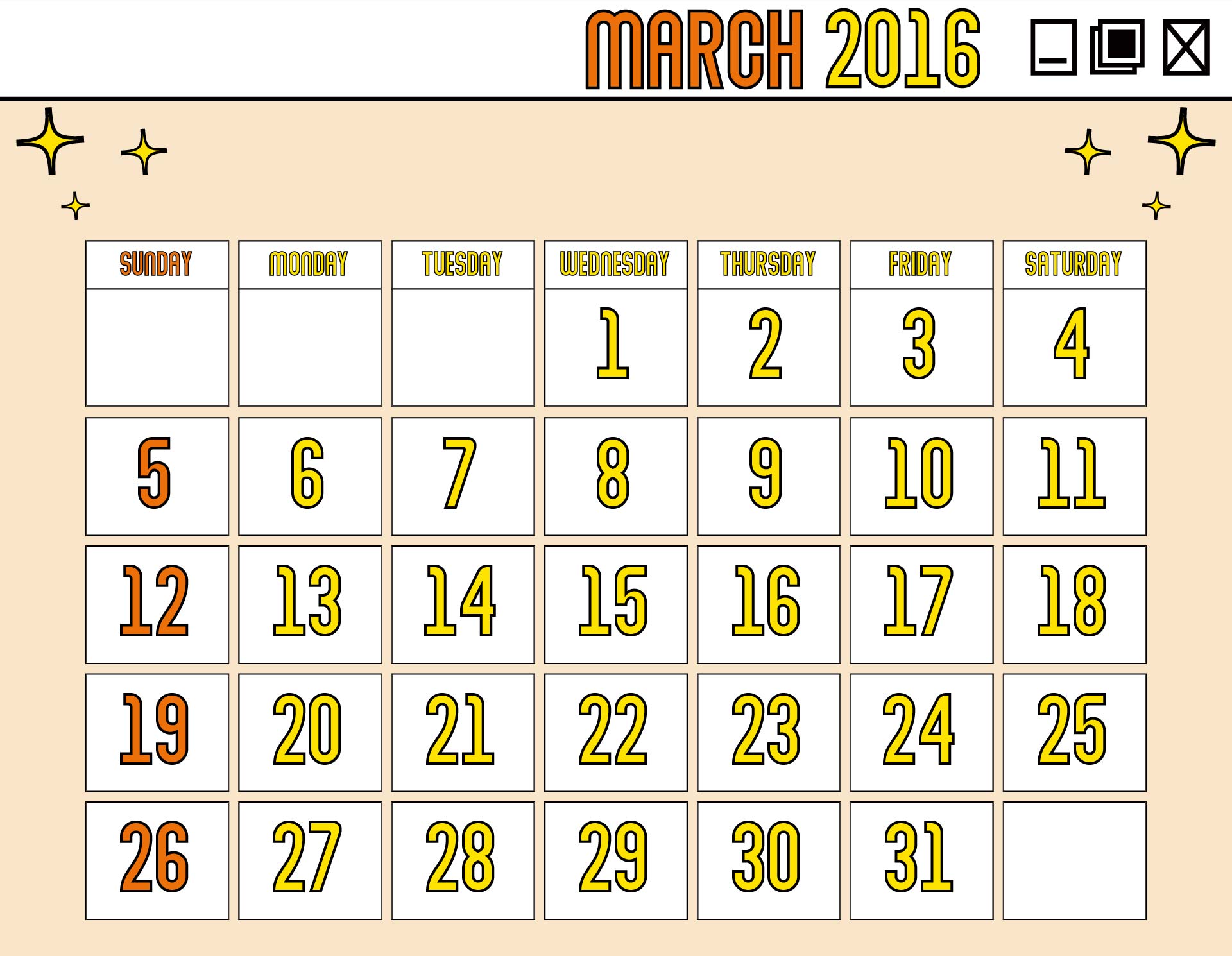 March 2016 Calendar Printable