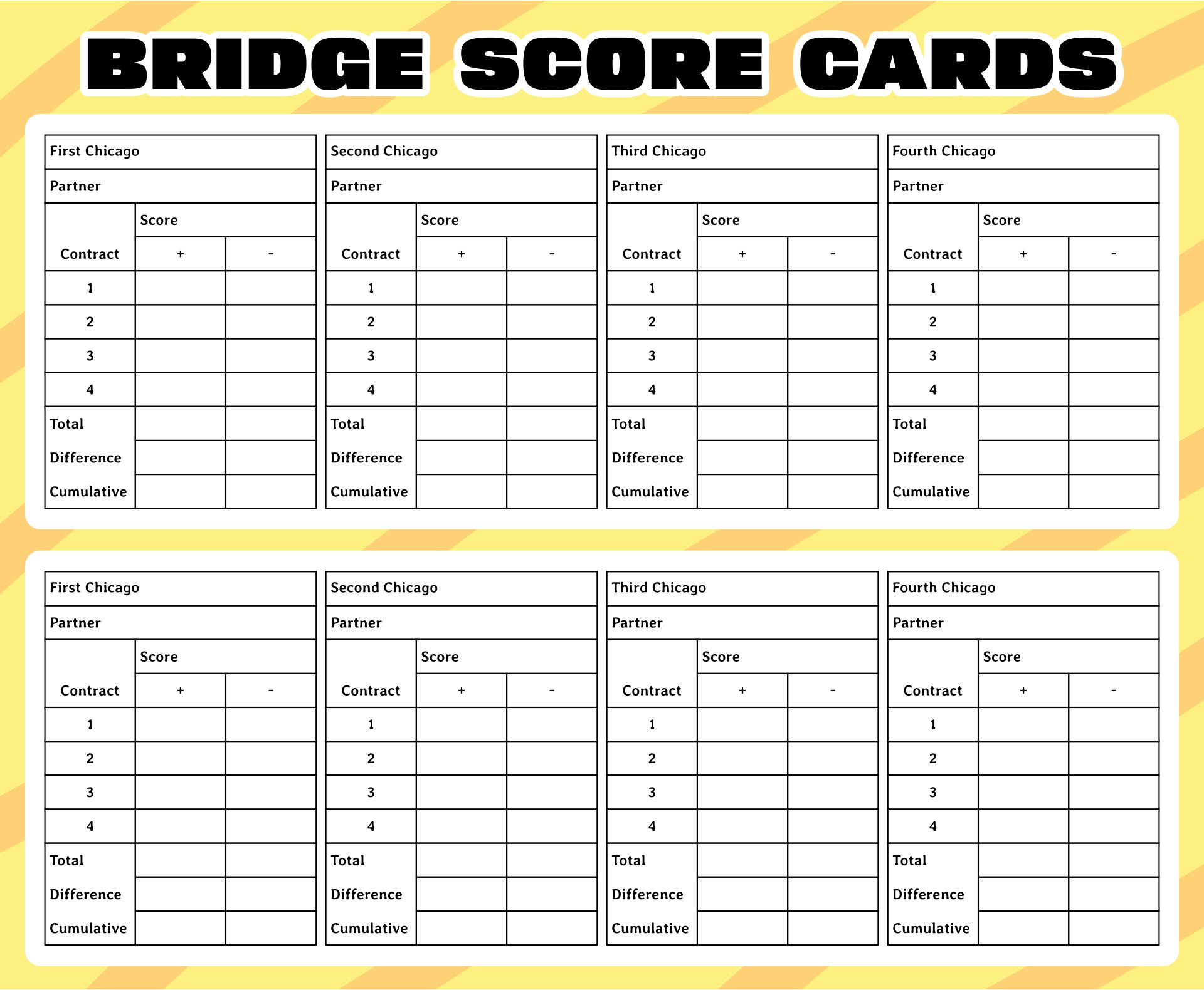 Printable Bridge Score Sheets