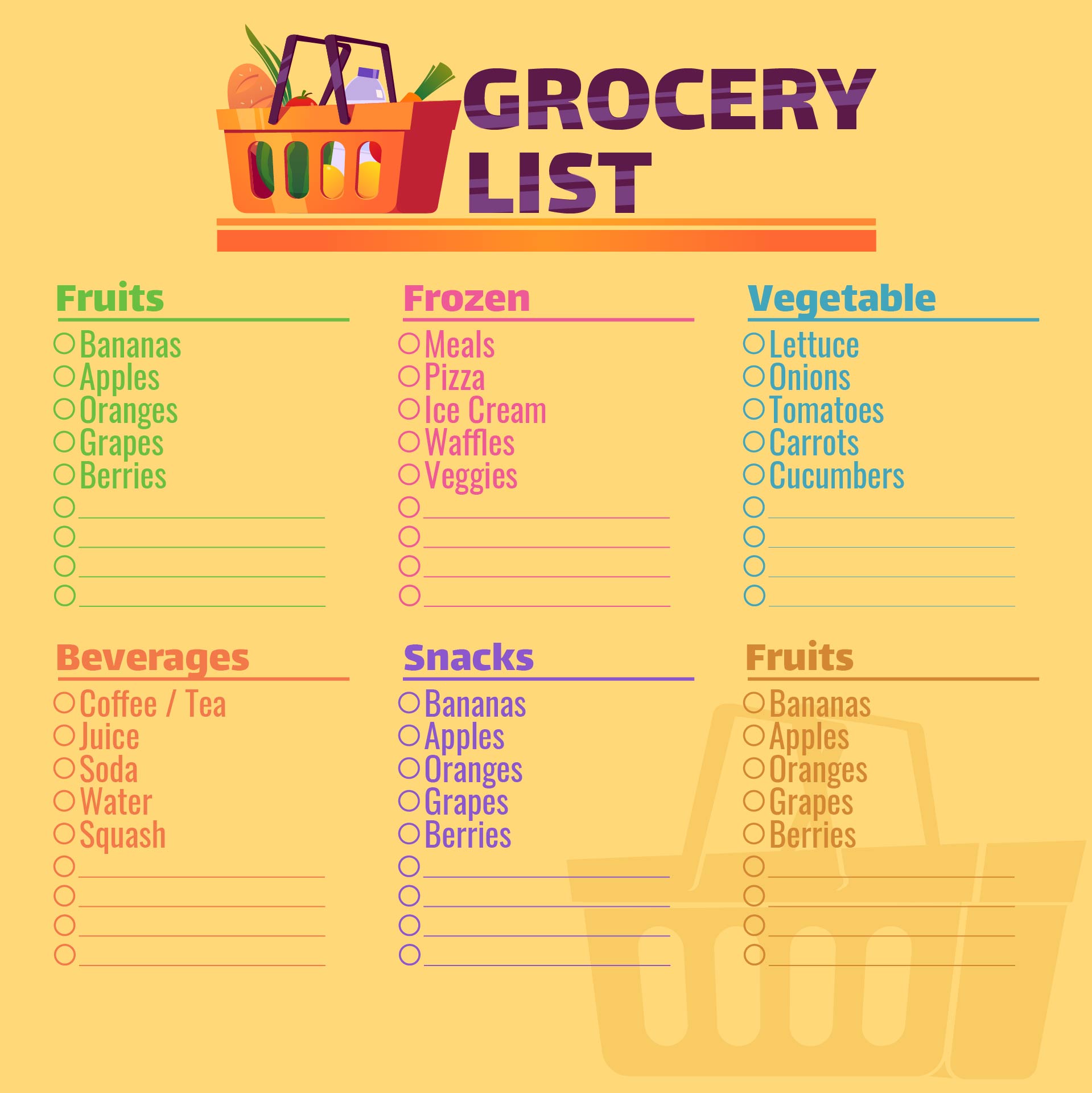 Printable Grocery Shopping Organizer