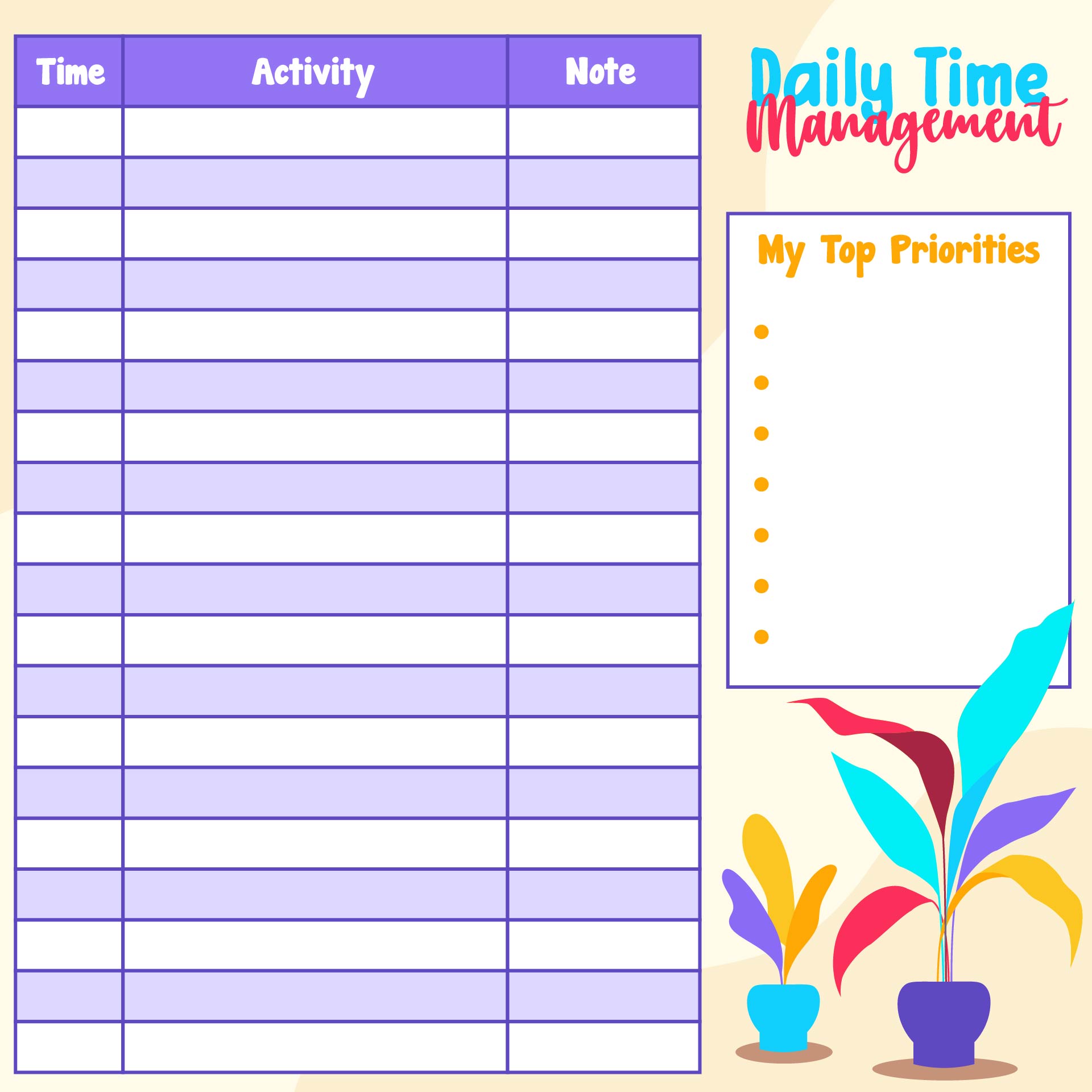 Time Management Printable Worksheet