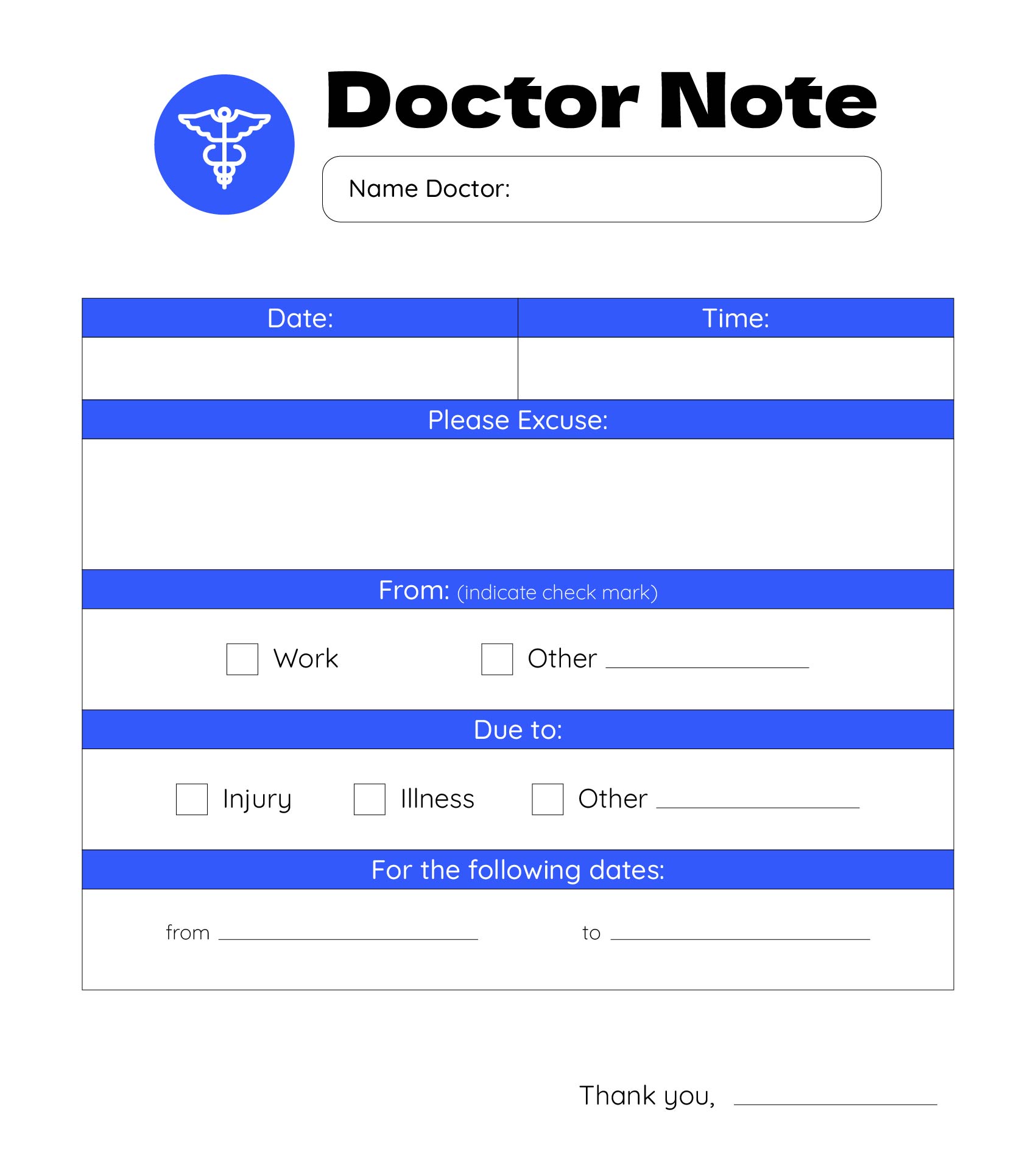 Blank Fake Doctors Note for Work