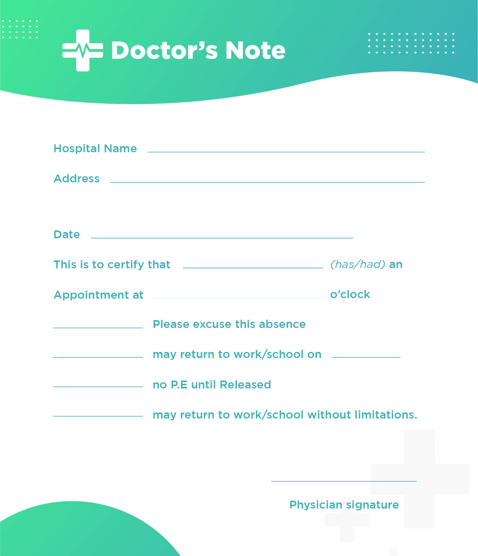 Blank Printable Doctors Notes