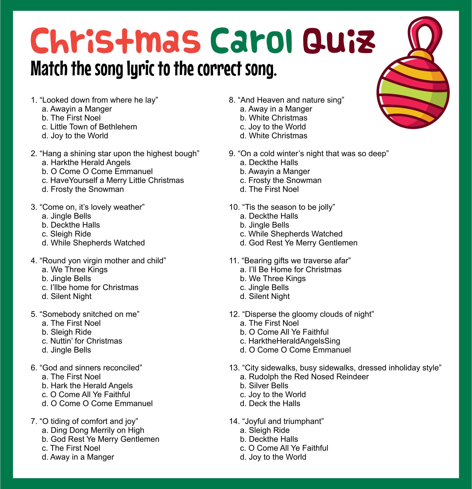 Christmas Song Trivia Game - 15 Free PDF Printables | Printablee