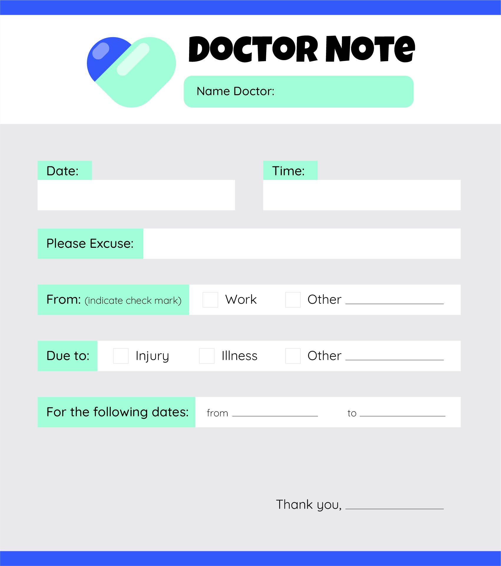 Printable Doctors Note For Work Free