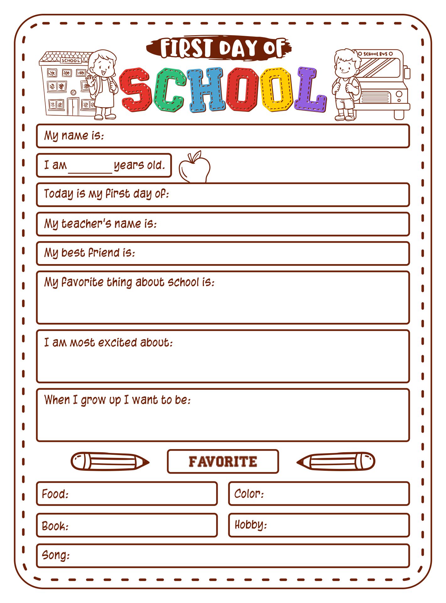 First Day School Activities Worksheets