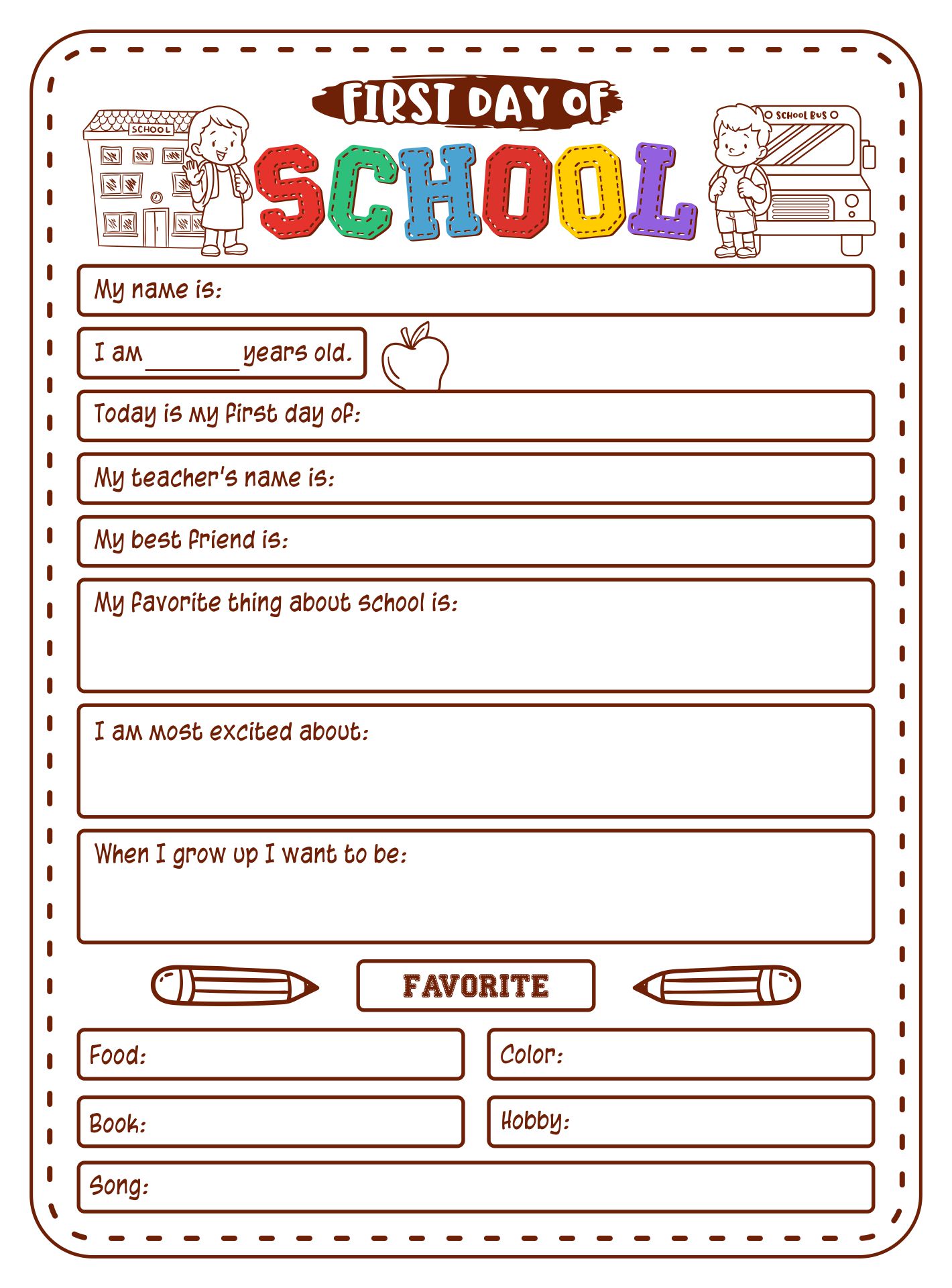 First Day Of School Worksheets 12 Free PDF Printables Printablee First Day Of School Worksheets 12 Free PDF Printables Printablee