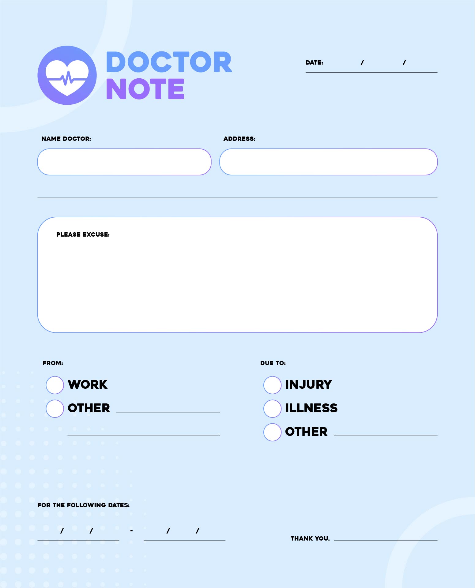 Printable Doctors Excuse Notes