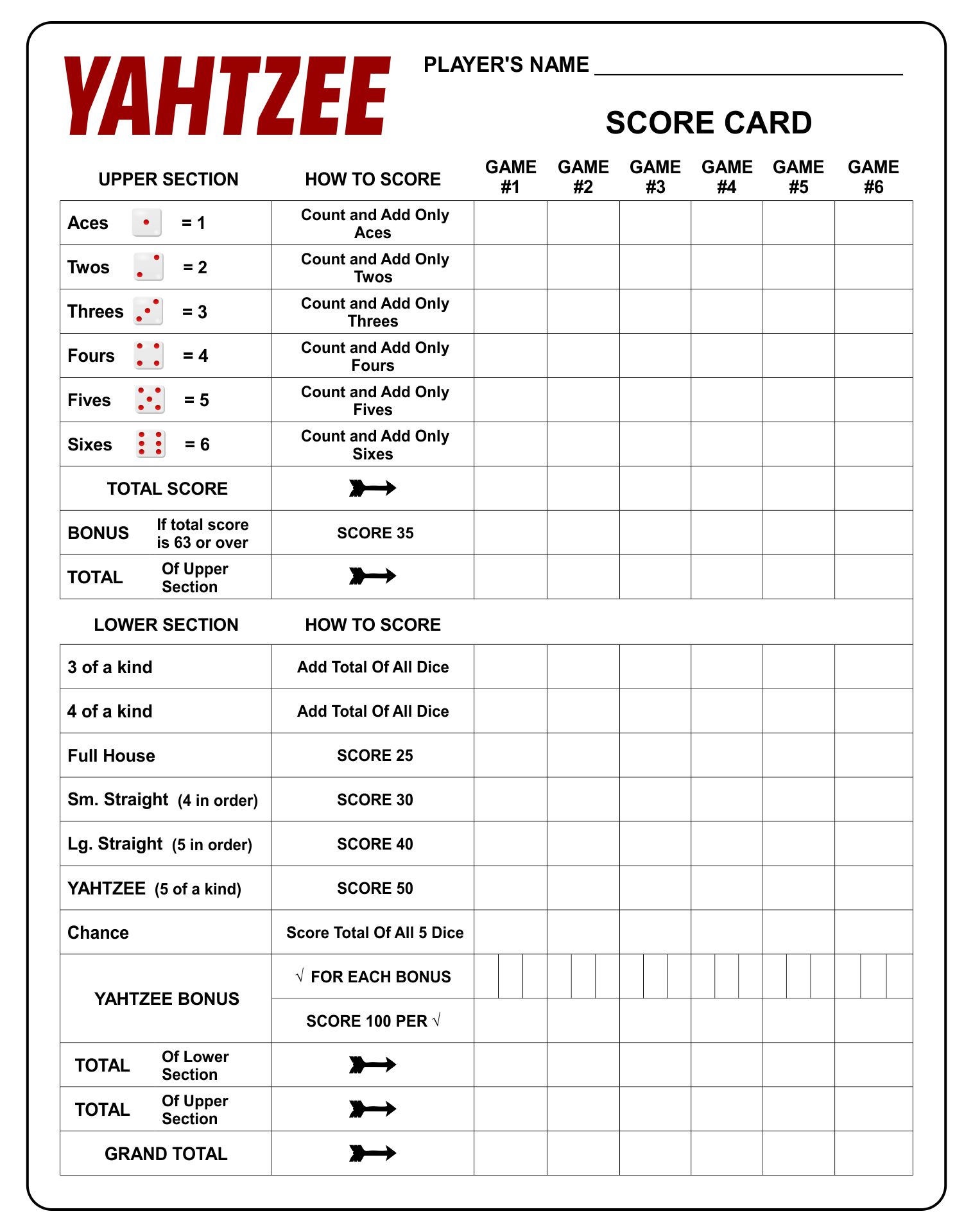 Printable Yahtzee Score Card printable-yahtzee-score-card
