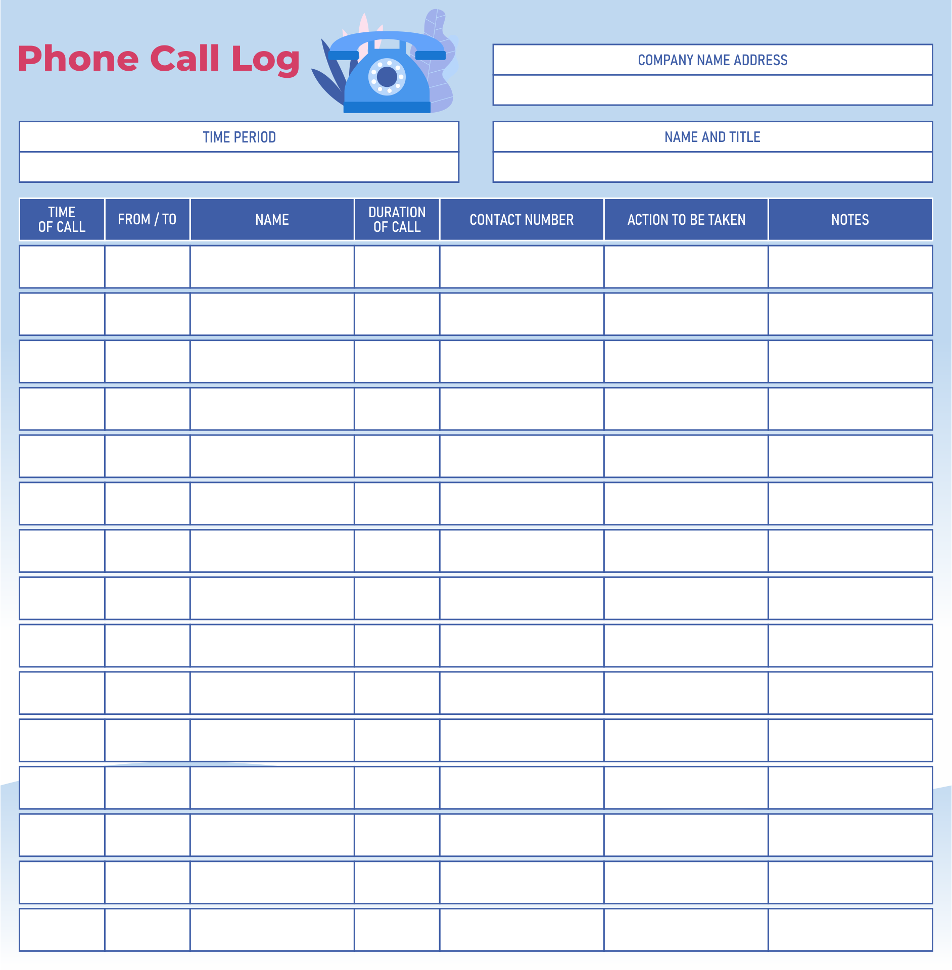 Phone Call Log Sheet Templates