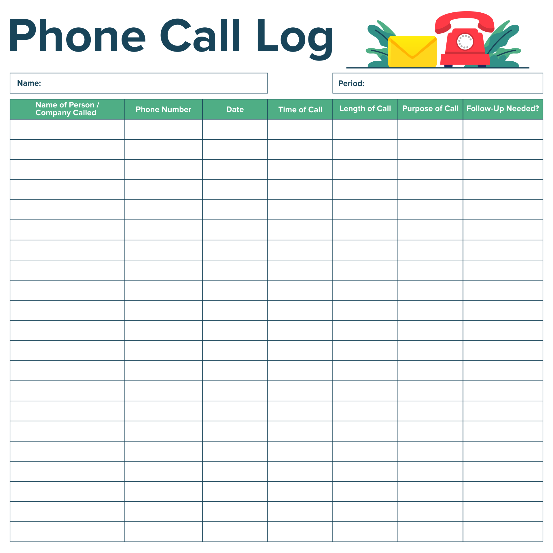 Phone Call Log Template Excel
