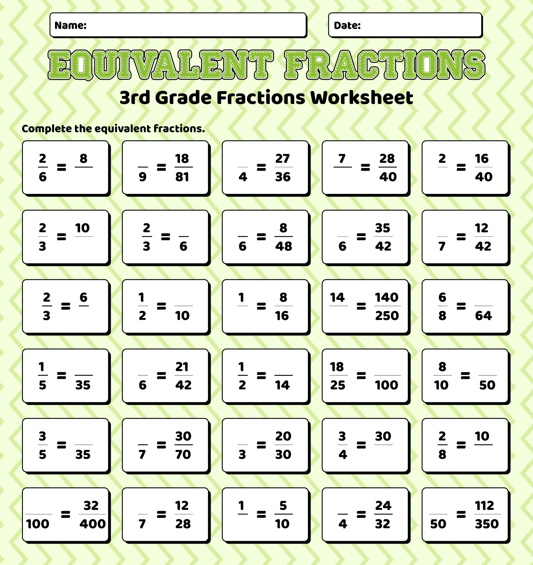 Printable 3rd Grade Math Worksheets Fractions
