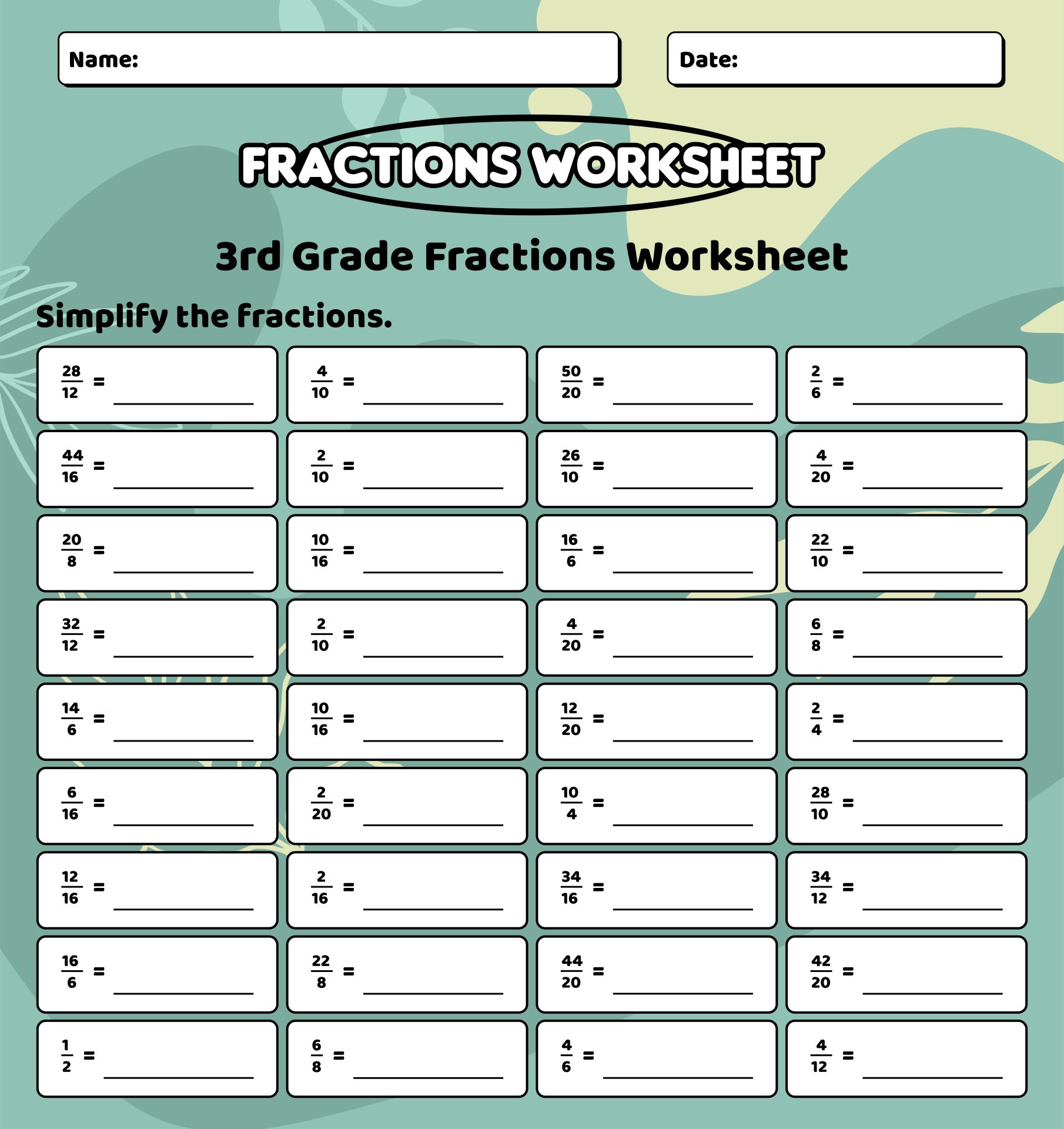 Printable 3rd Grade Math Worksheets Fractions