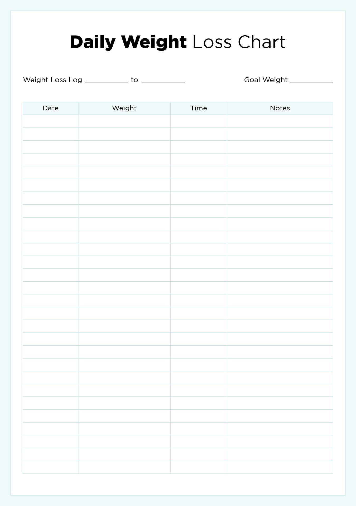 Printable Daily Weight Loss Chart