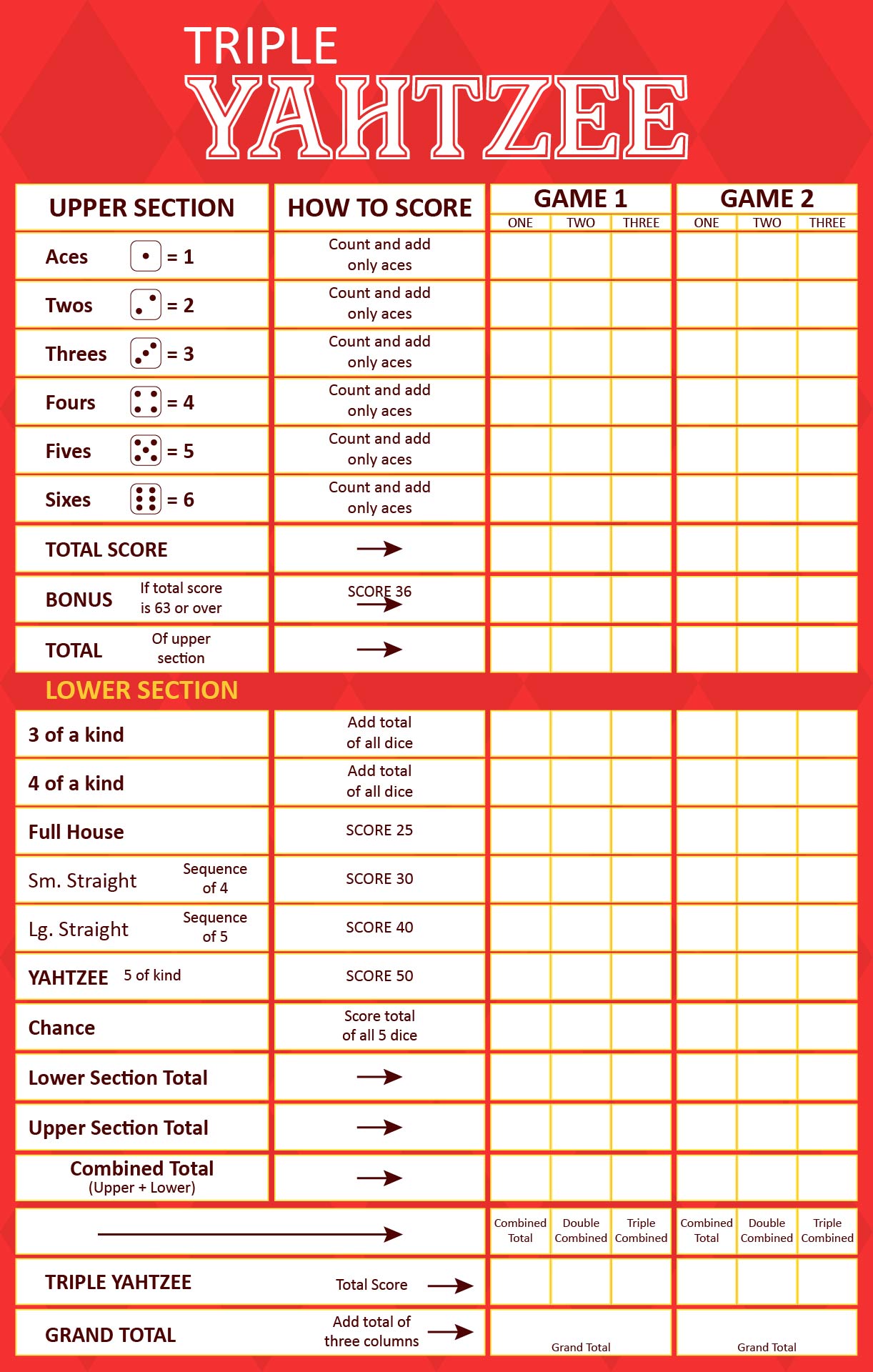 10 Best Printable Triple Yahtzee Score Pads
