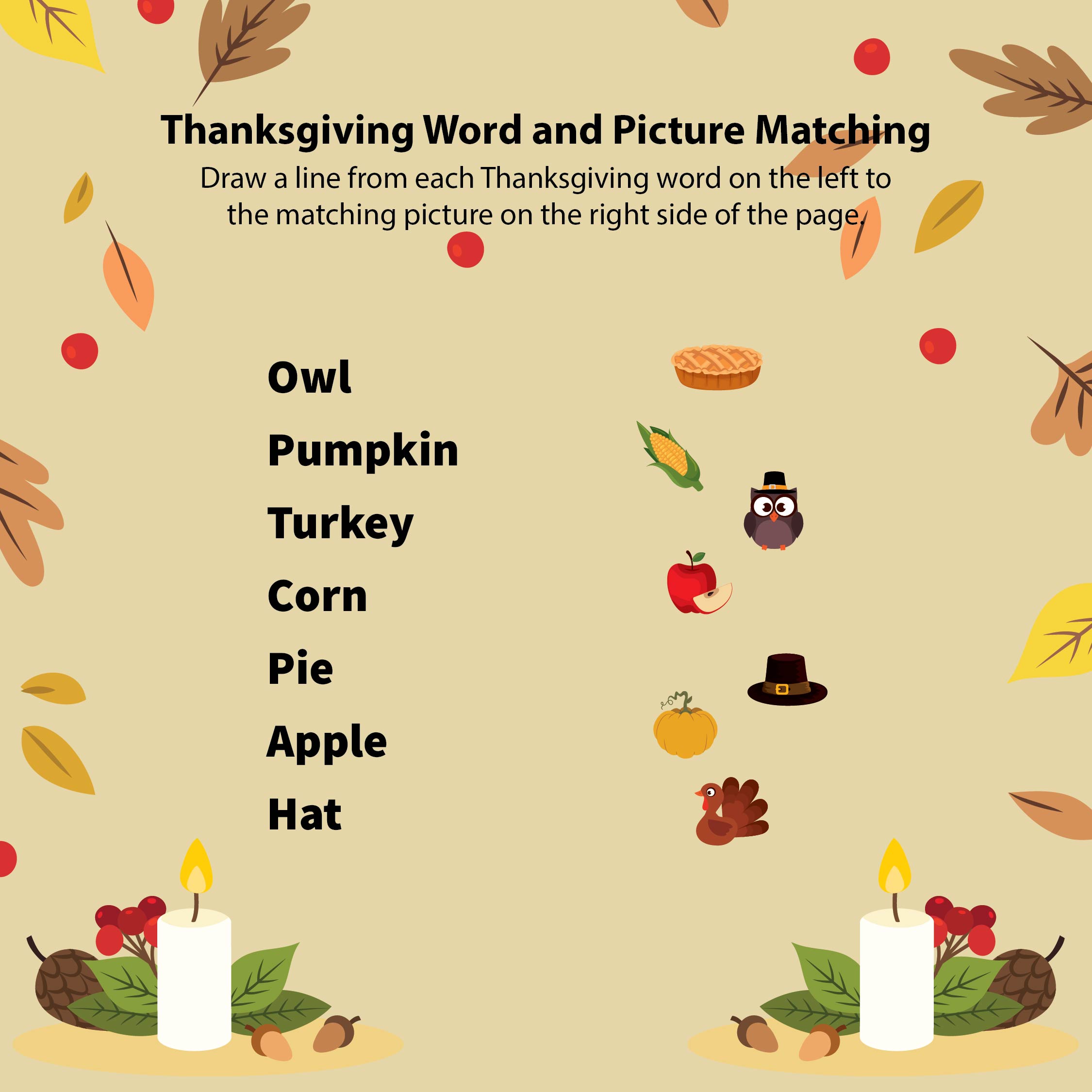 Thanksgiving Matching Worksheet