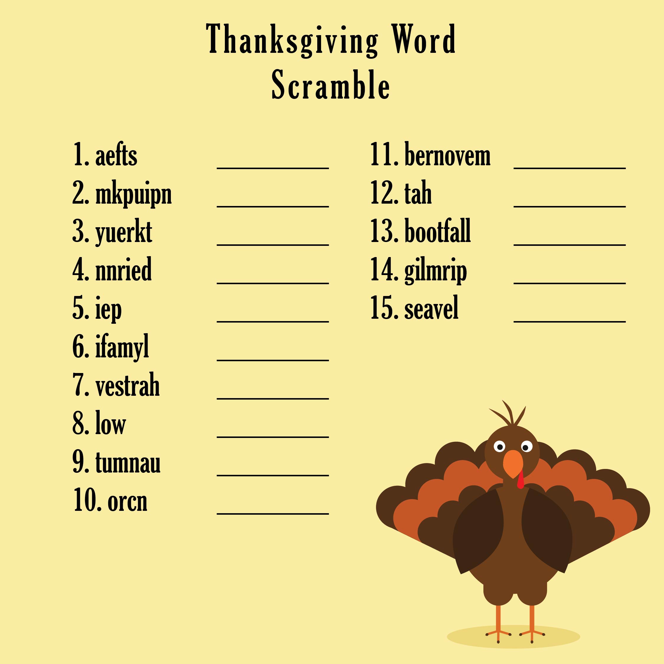 Thanksgiving Word Scramble for Kids
