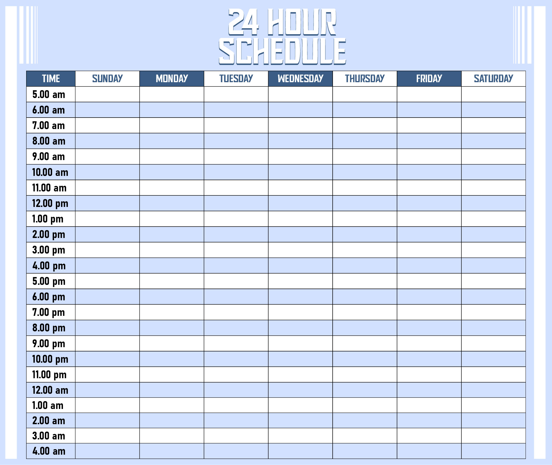 24 Hour Daily Planner Template