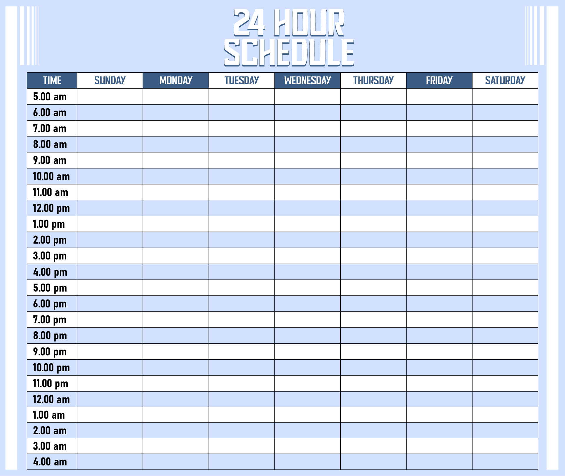 Free 24 Hour Schedule Template - Printable Templates