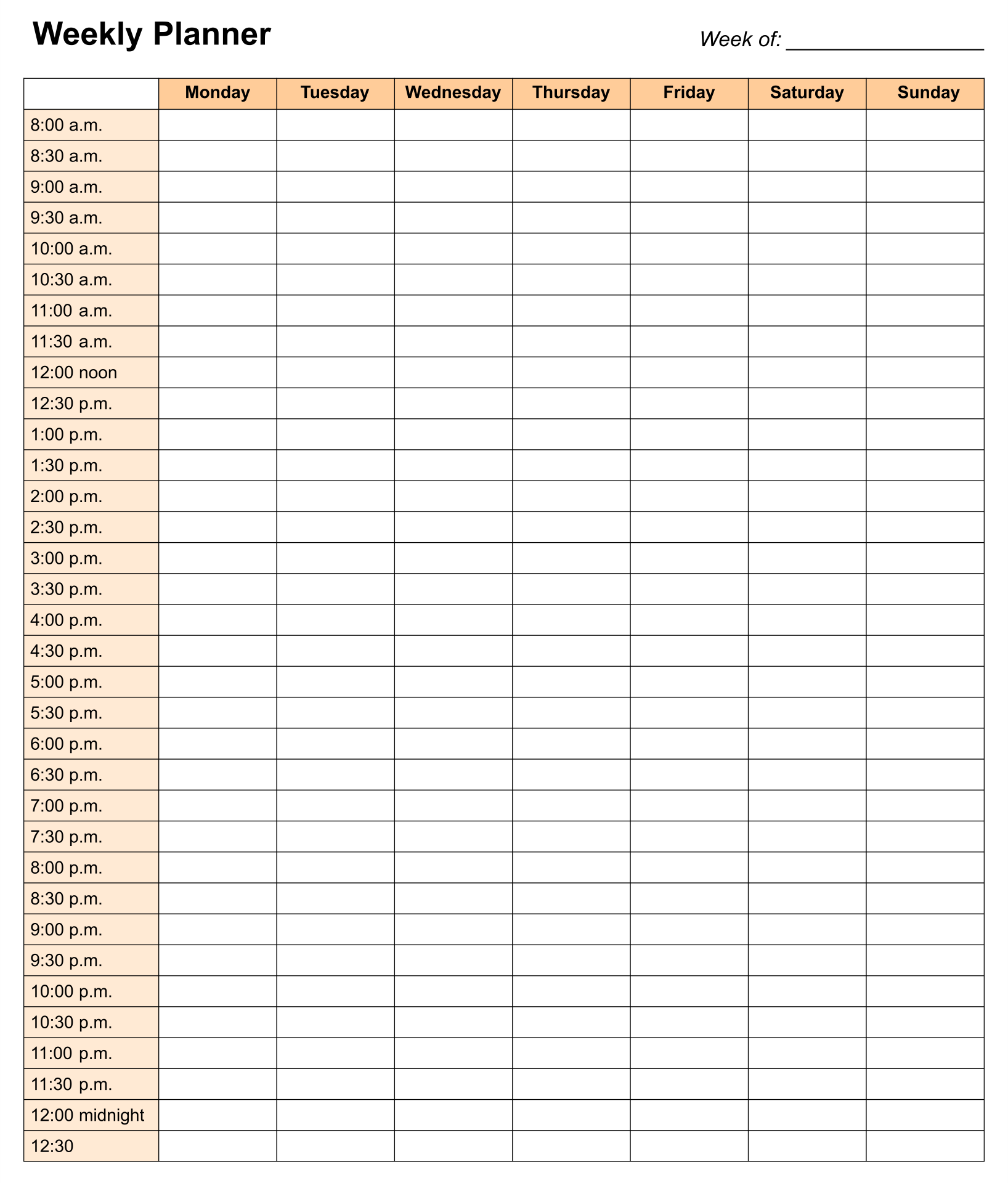 Printable 24 Hour Schedule - Printable World Holiday