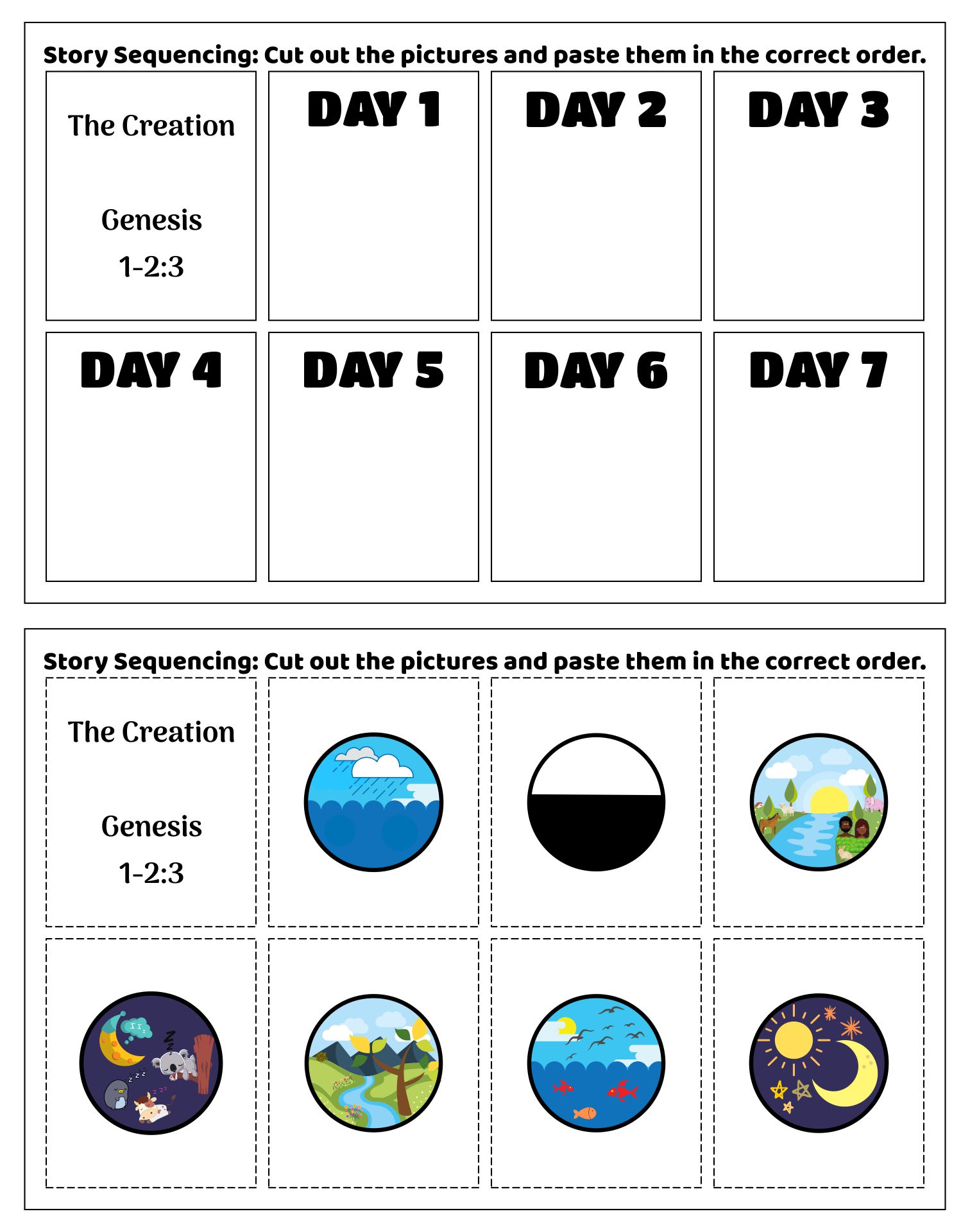 Printable Creation Worksheets