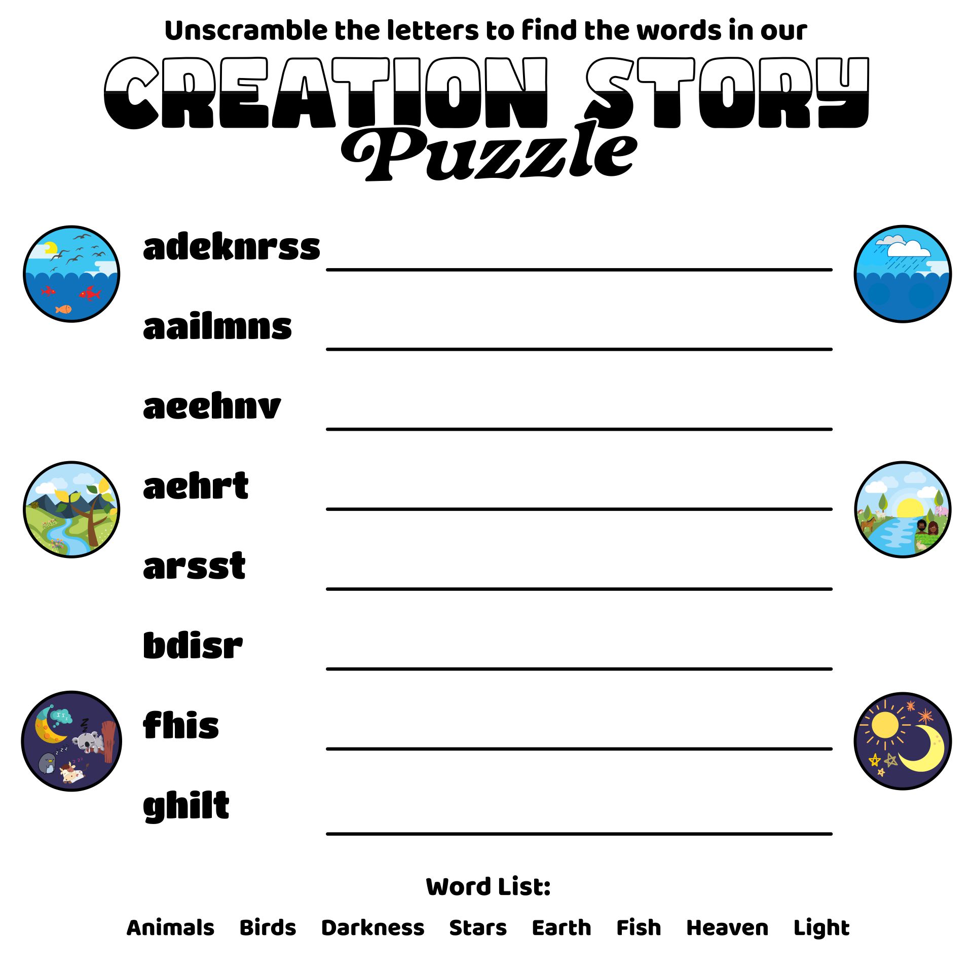 Creation Bible Story Worksheets
