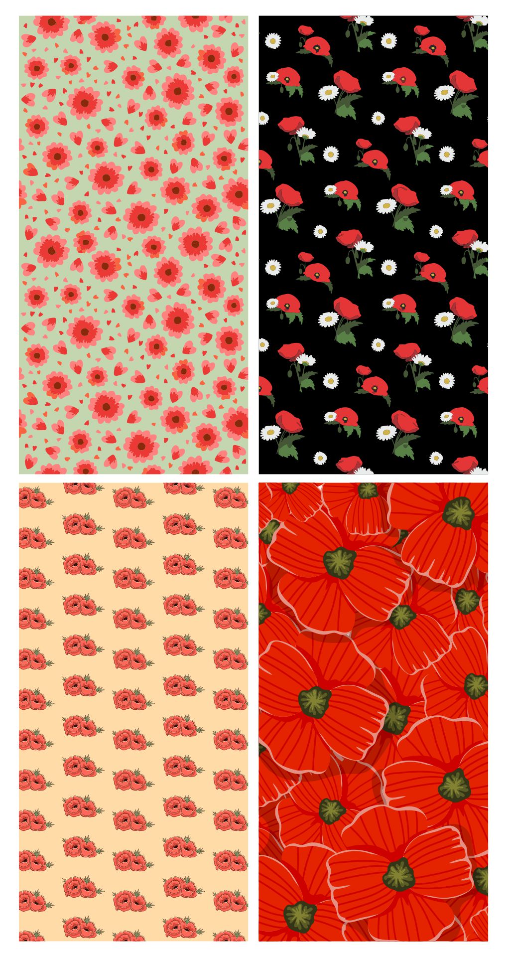 Designs Digital Paper Poppy Flowers