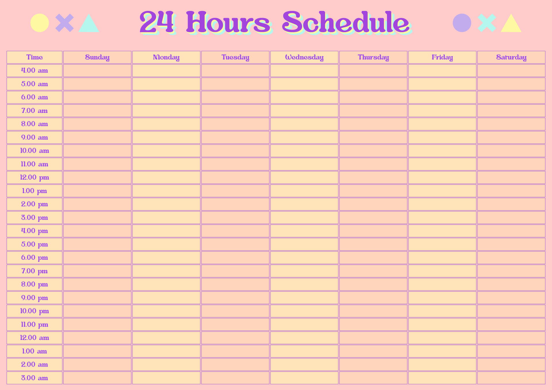 Printable Daily Calendar By Hour