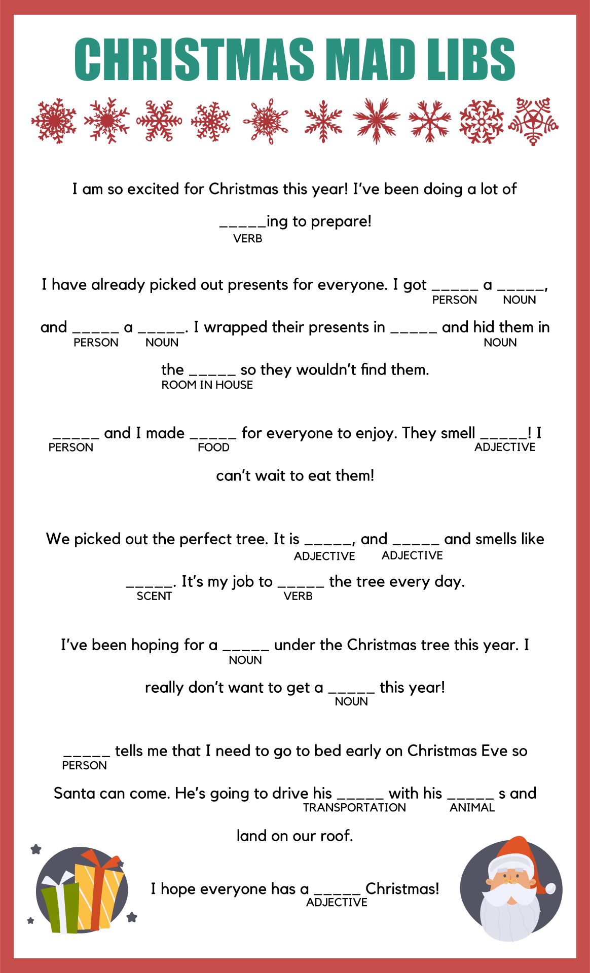 10 Best Blank Printable Christmas Mad Libs