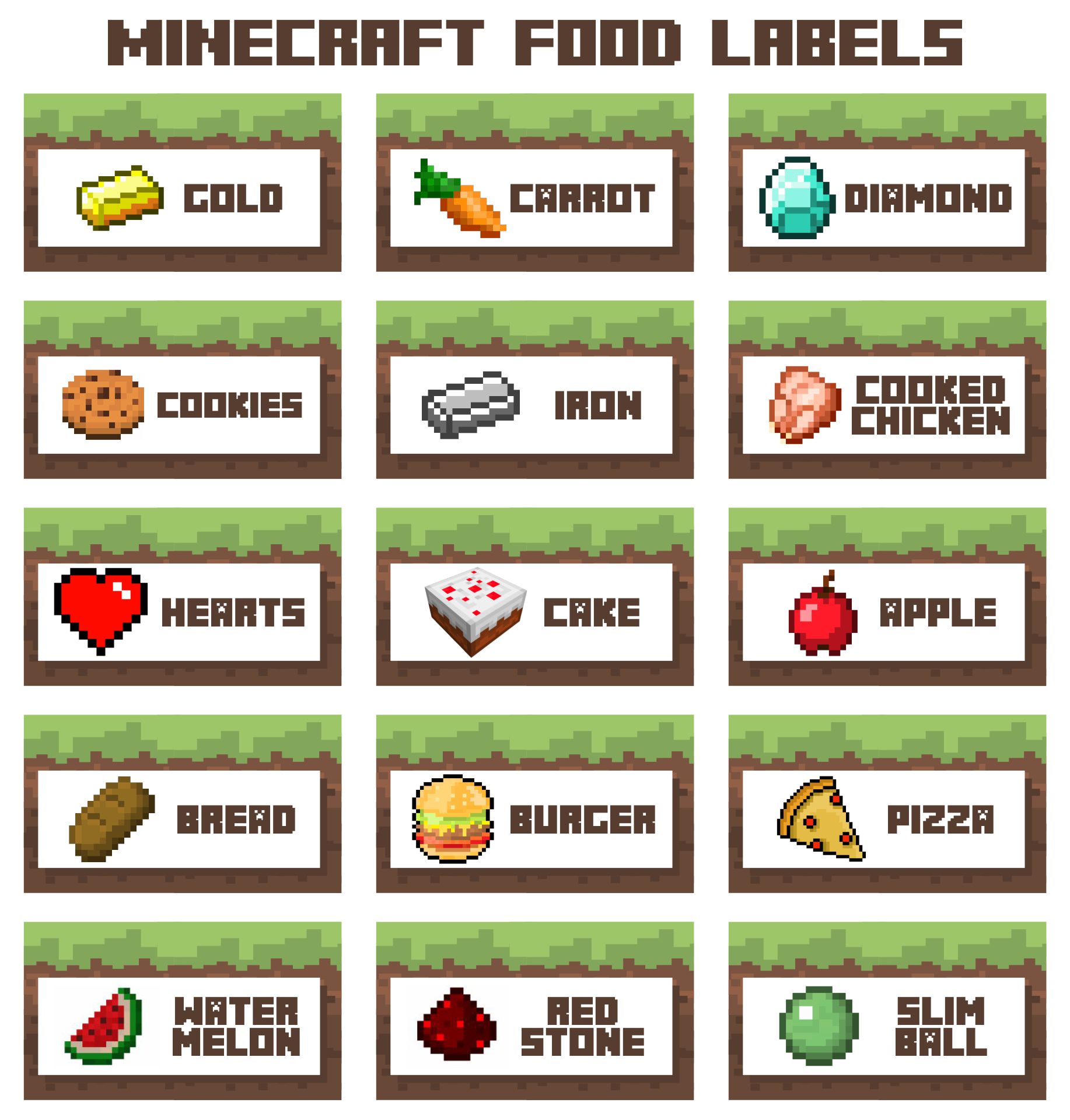  Minecraft Printable Food Labels