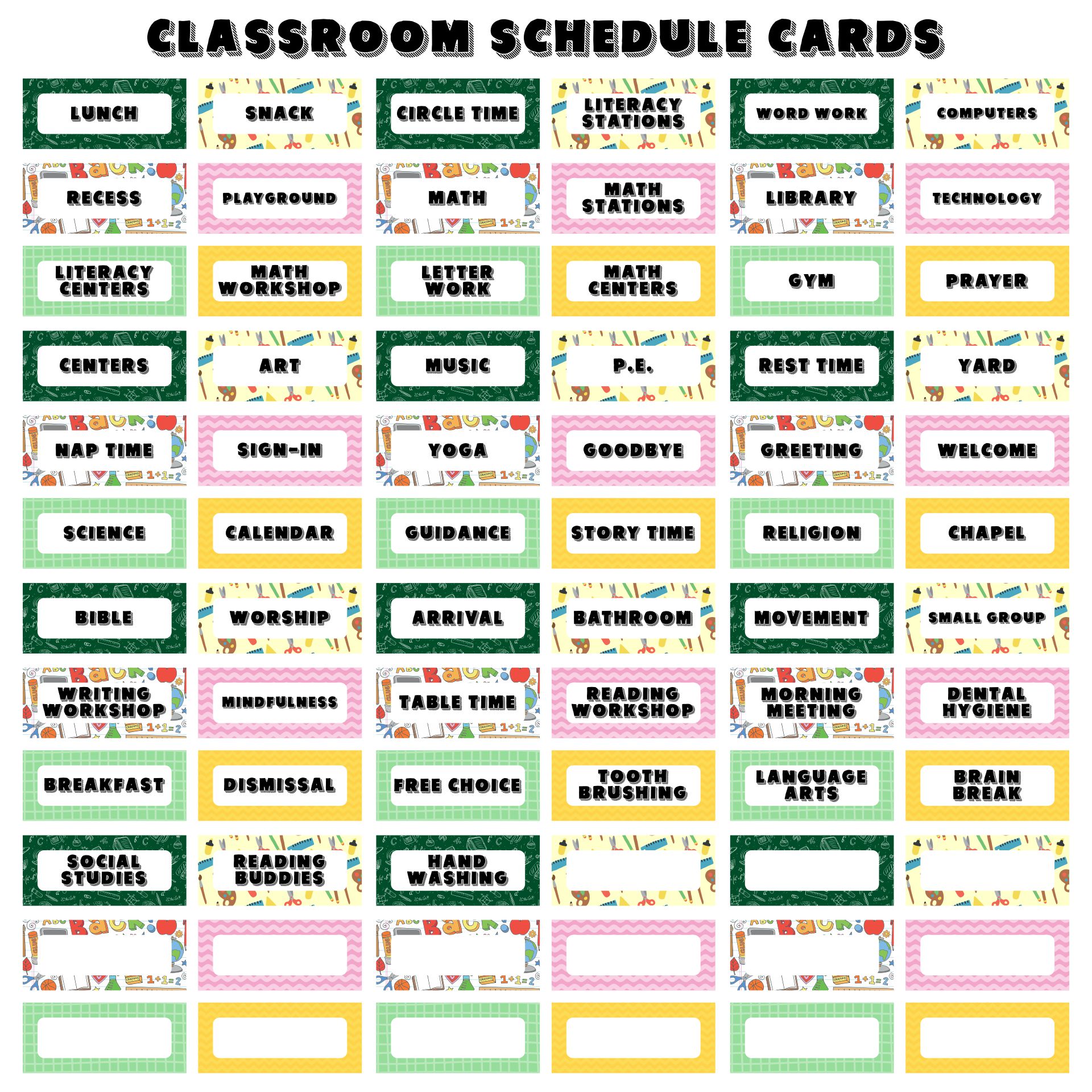 Classroom Daily Schedule Printable