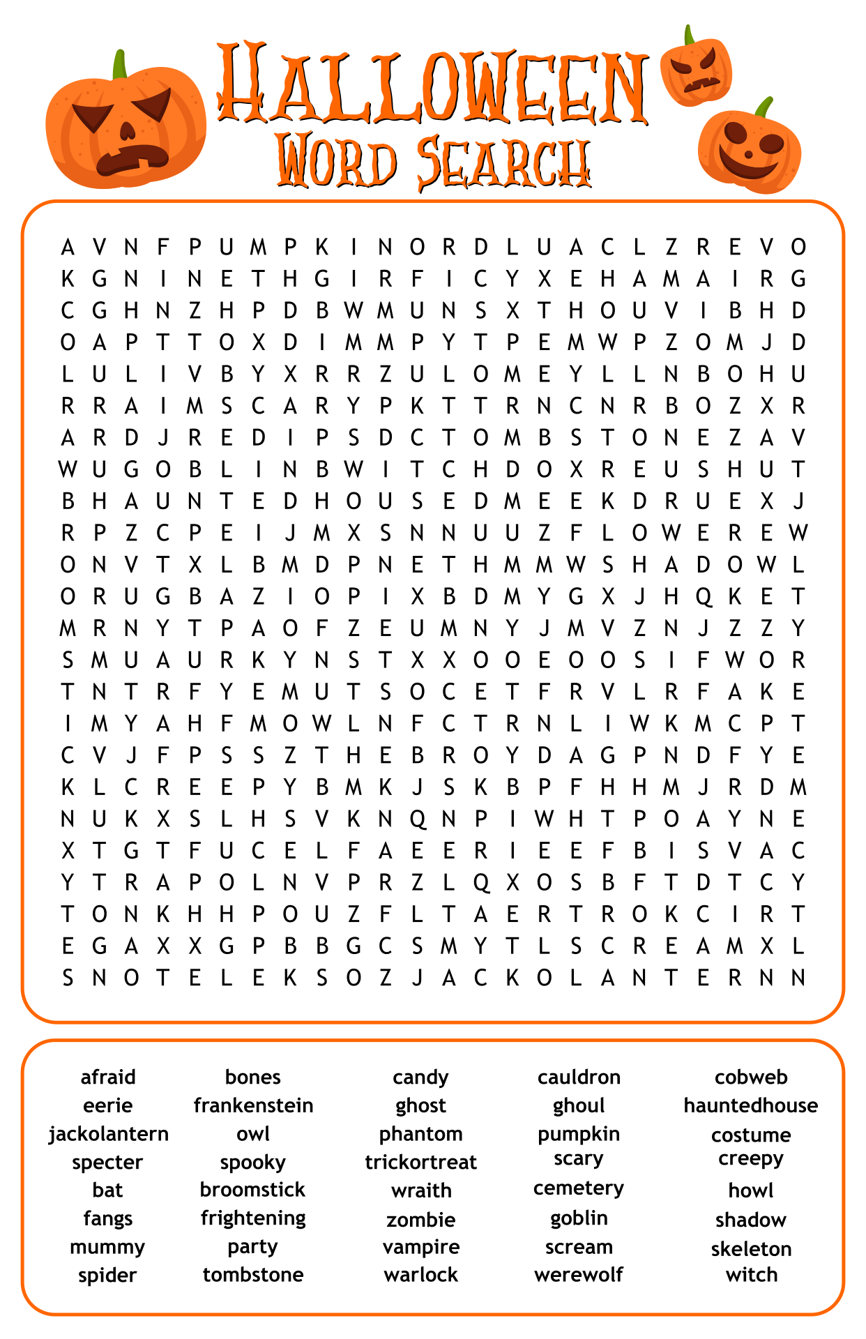 Free Printable Word Searches Halloween