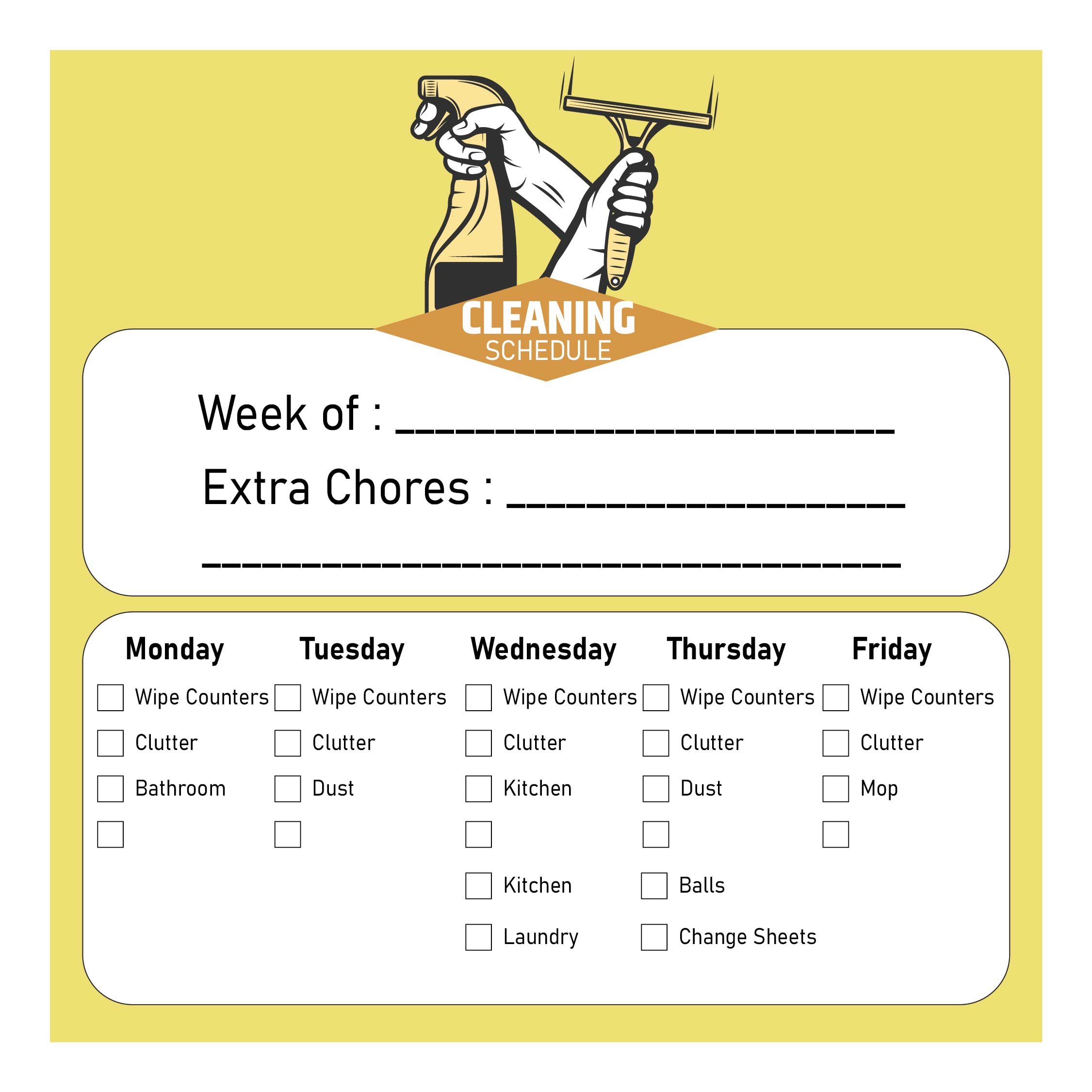 Printable Weekly House Cleaning Schedule