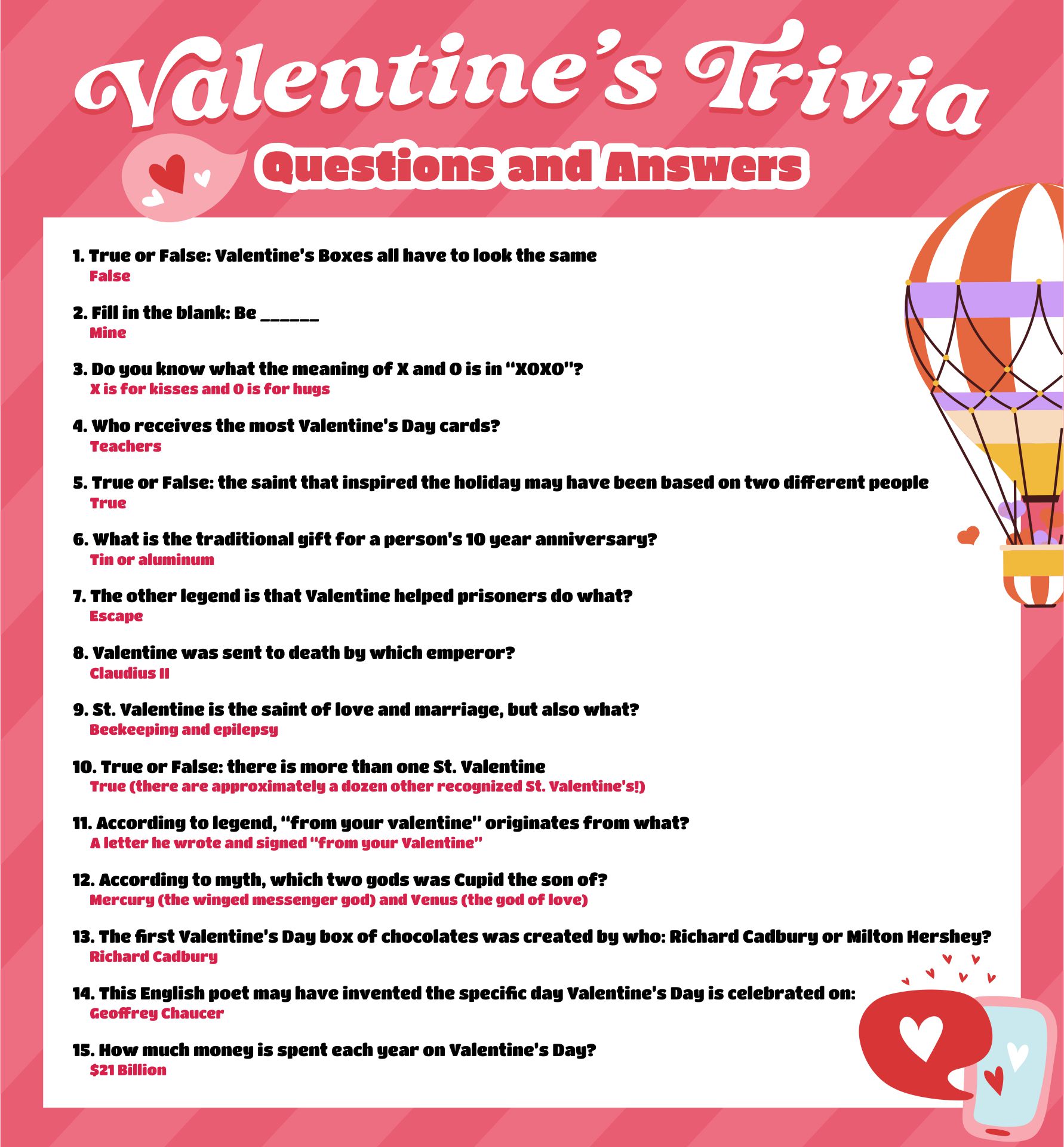 Valentines Day Trivia Questions and Answers