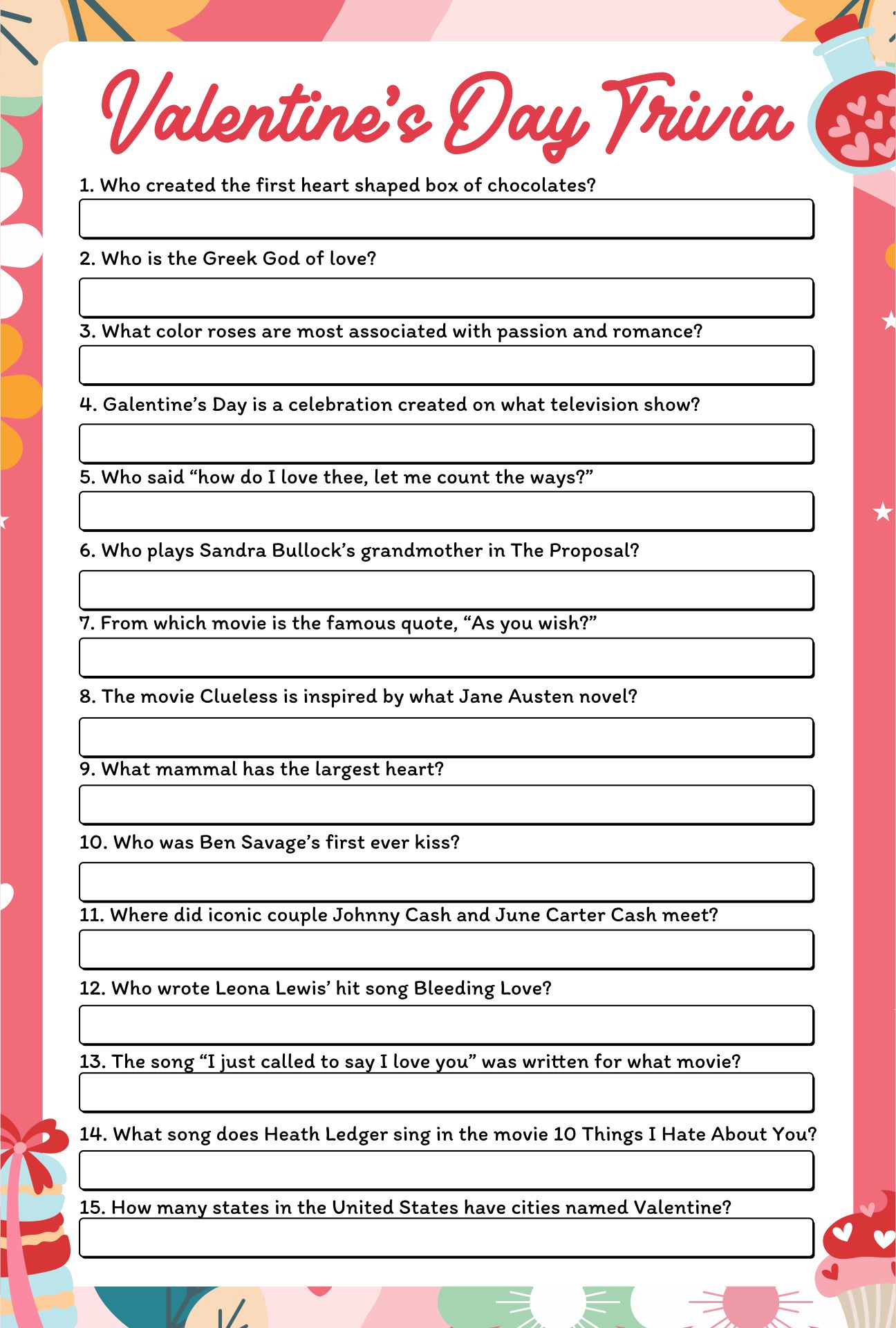 Valentines Day Trivia Printable