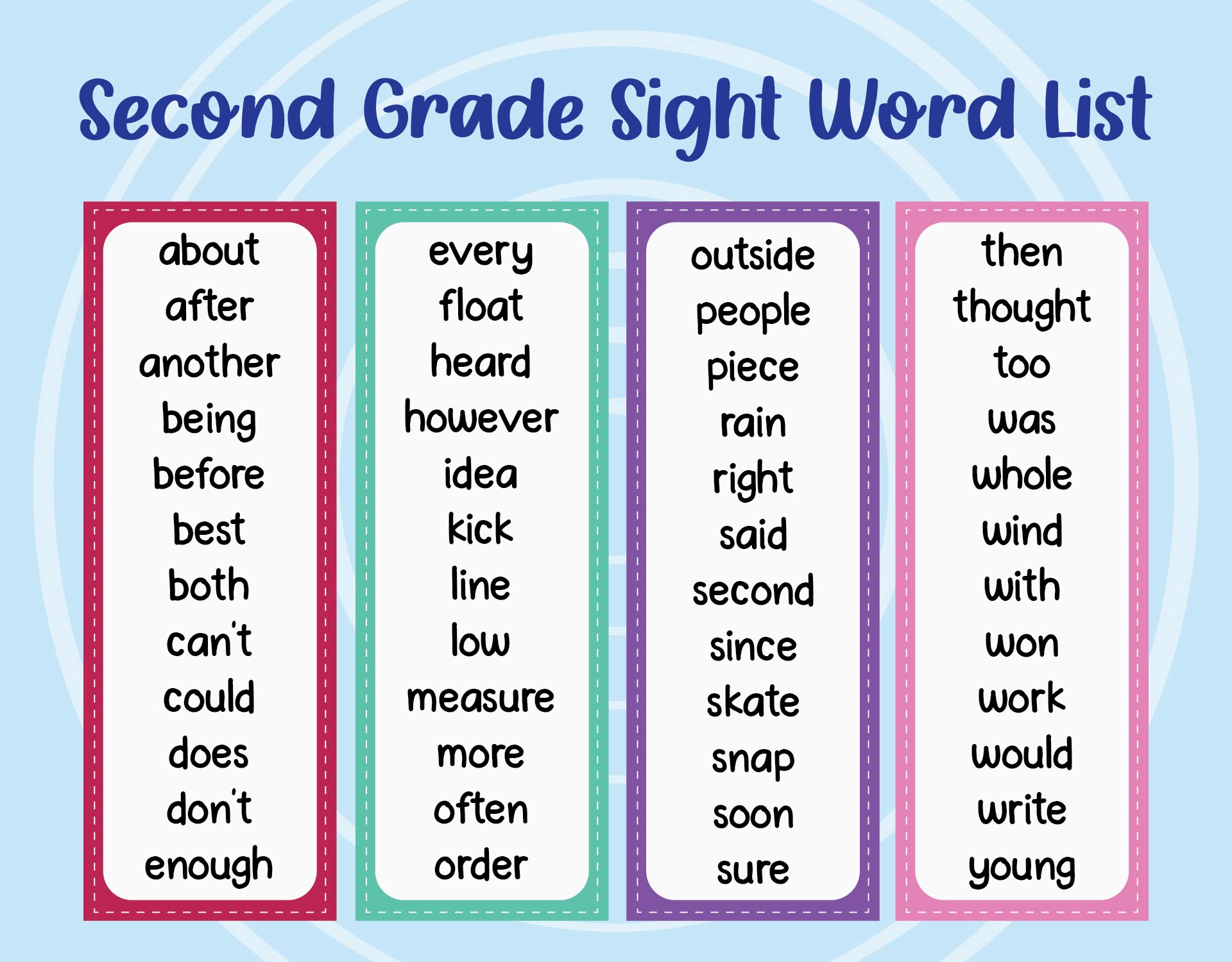 10 Best Second Grade Sight Words Printable Printablee
