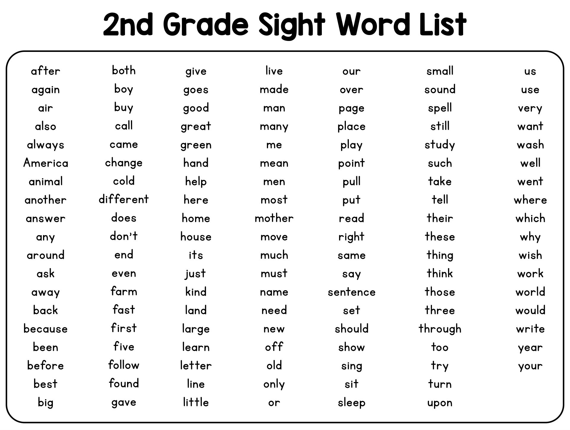 5 Best Images of Second Grade Sight Words Printable 2nd