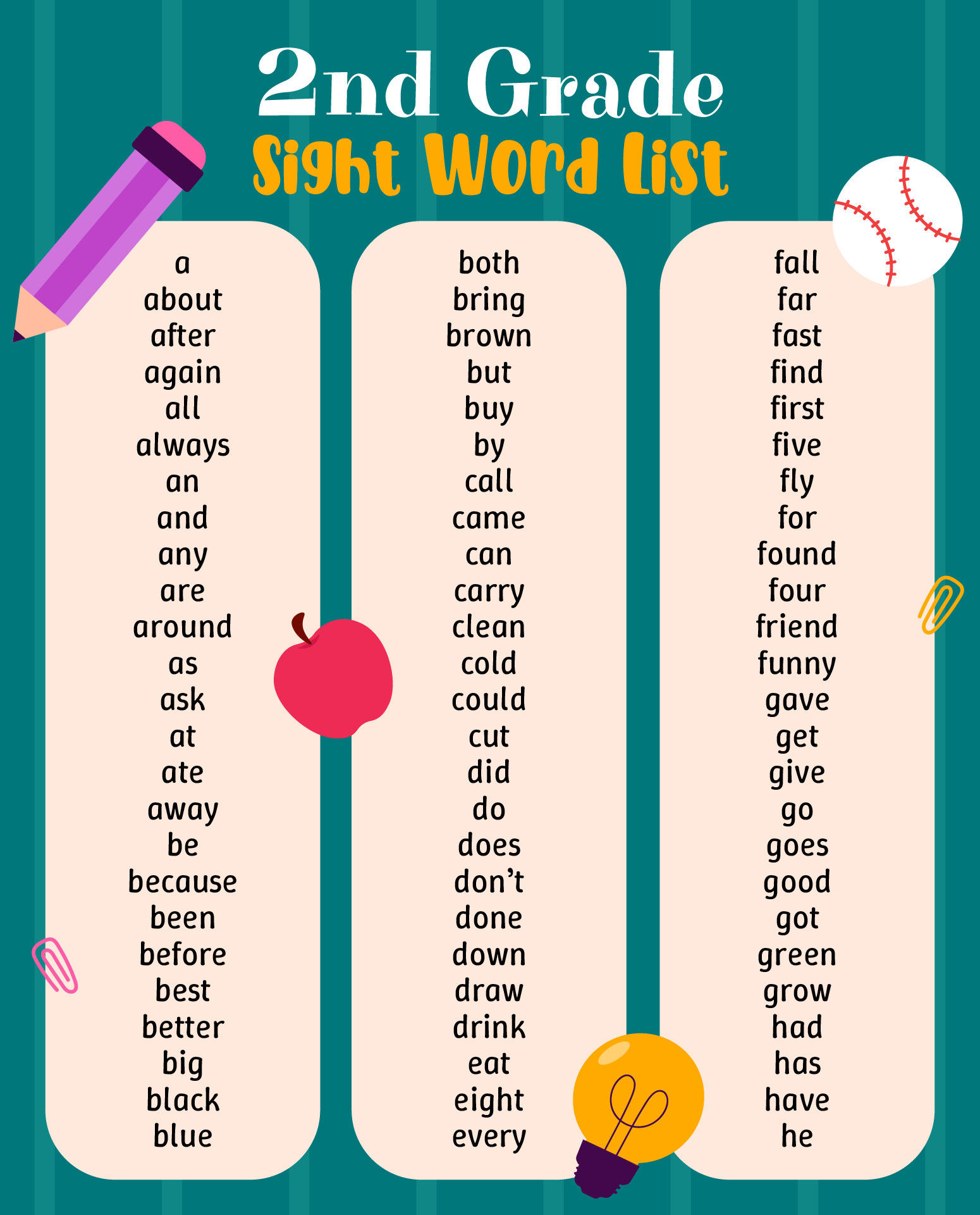 Grade 2 Sight Words Printable