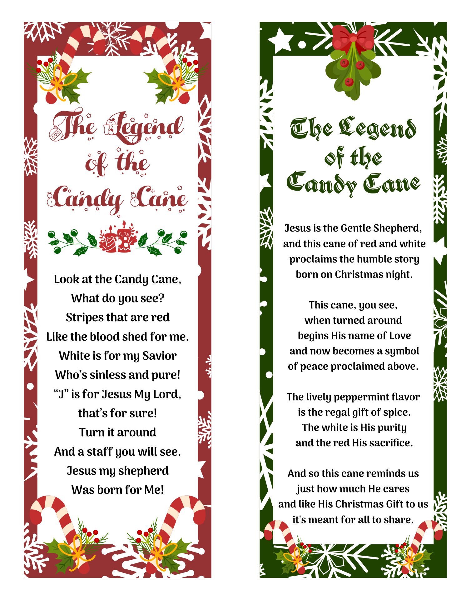 Printable Christmas Candy Cane Bookmarks