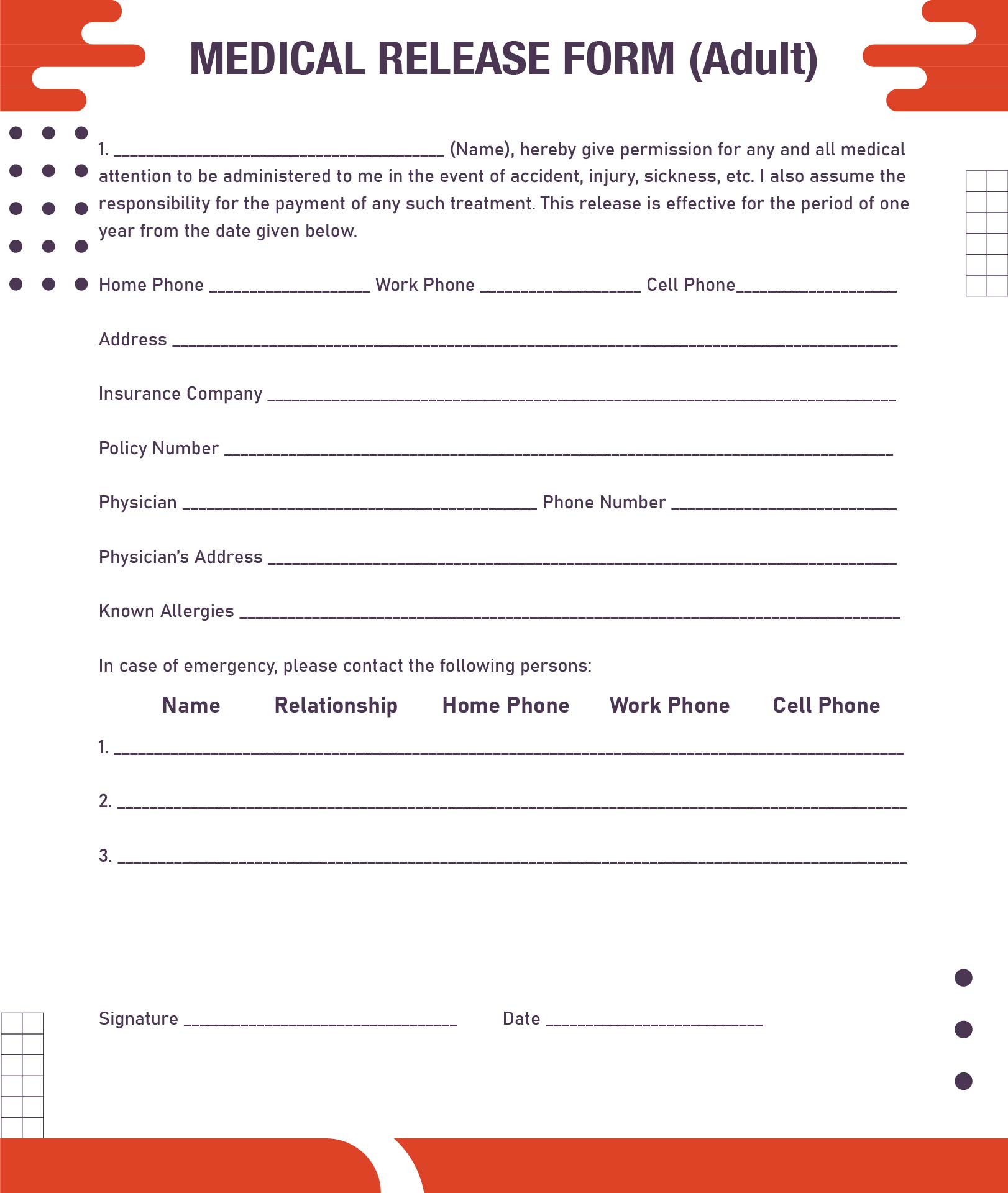 Printable Medical Release Form Template