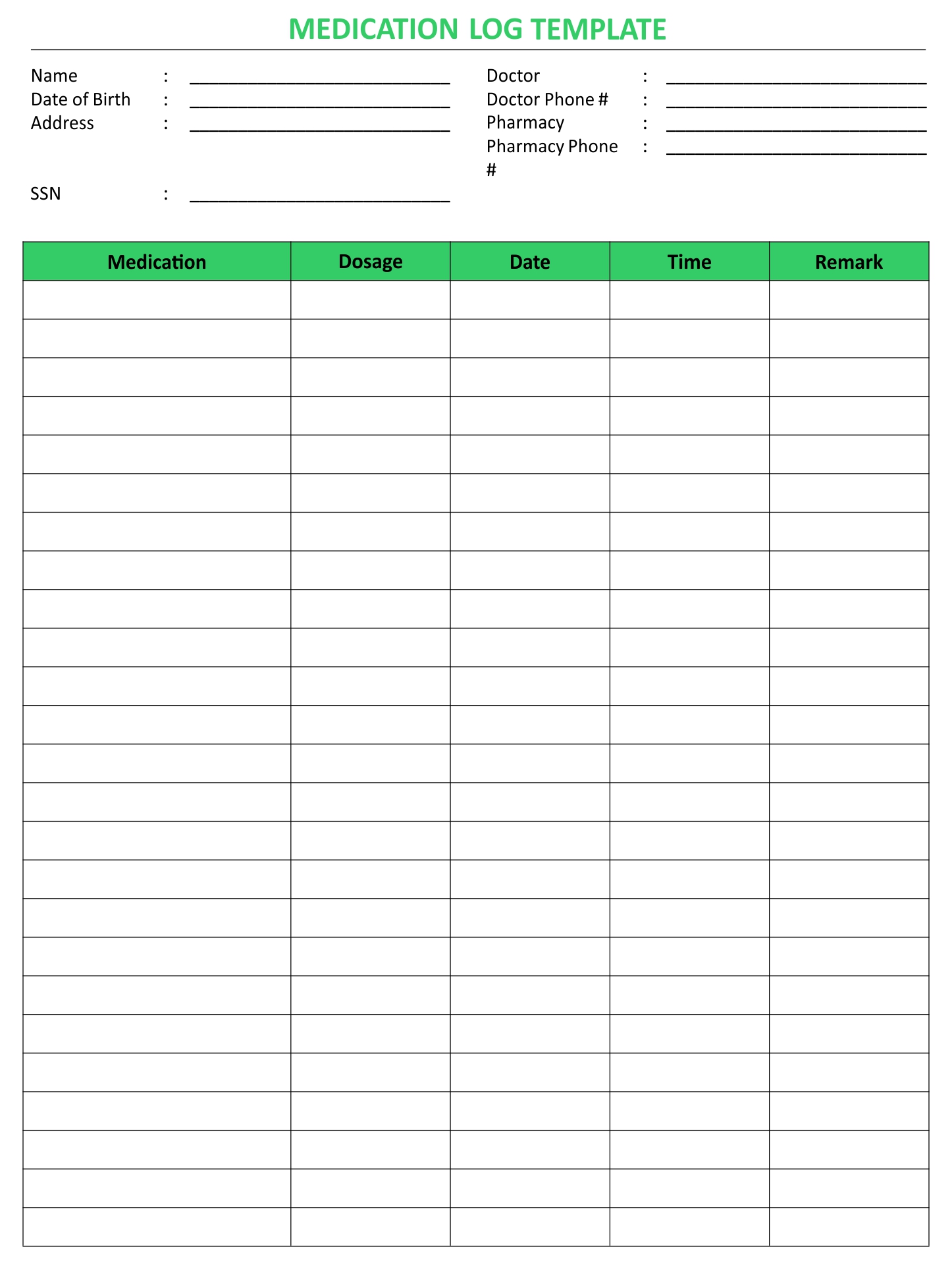 Blank Medication List Templates - Sampletemplate.my.id
