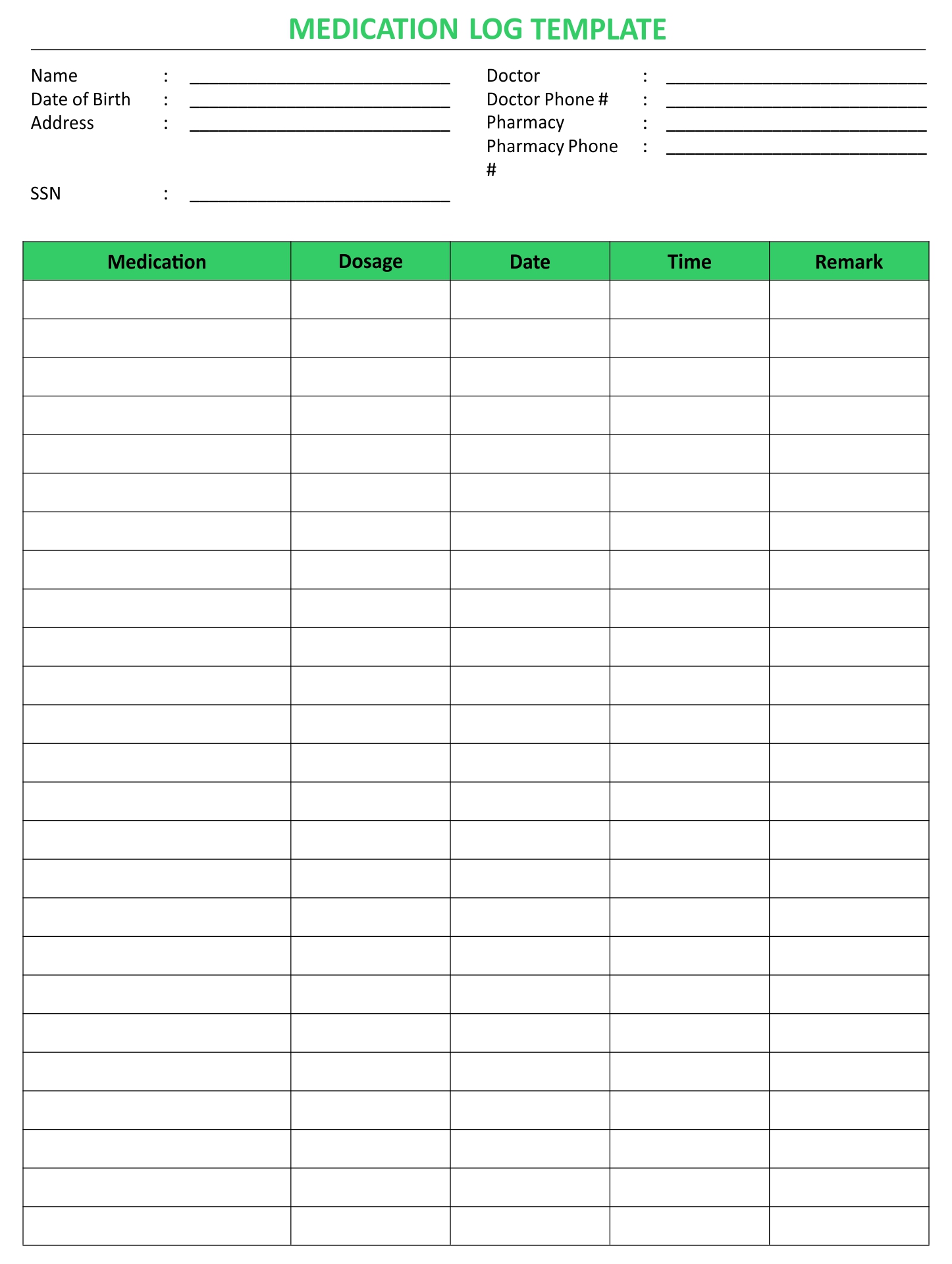 Medication List Template Free Printable