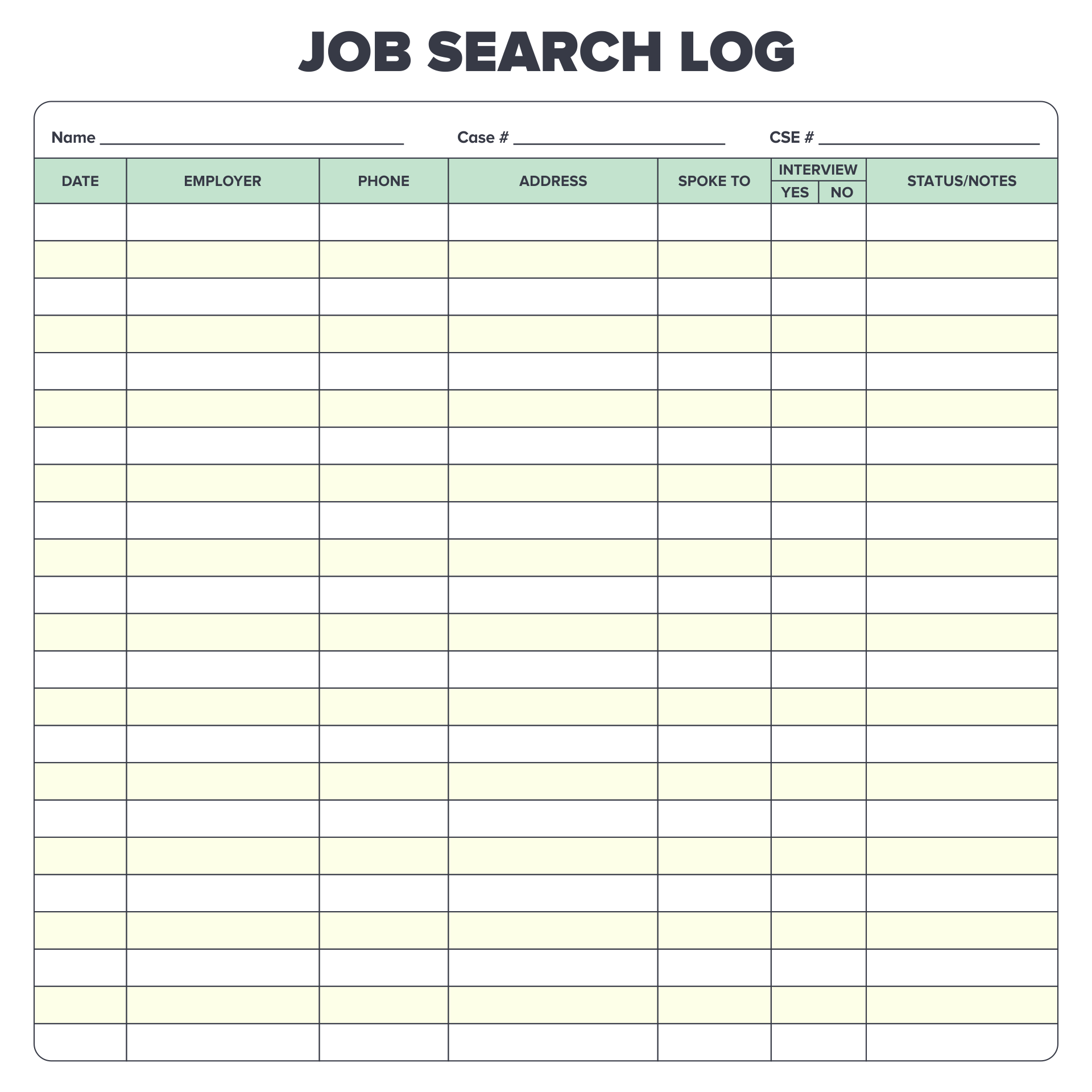Job Search Log Sheet Printable