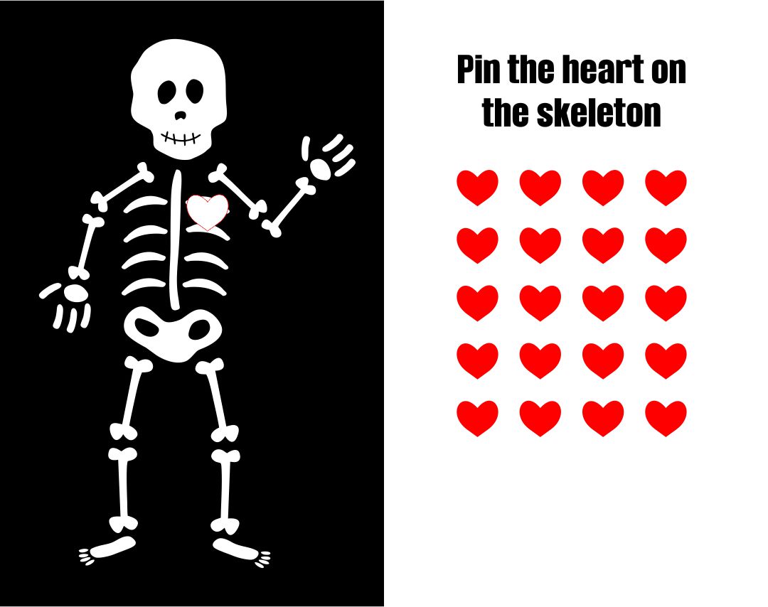 Pin the Heart On the Skeleton Printables