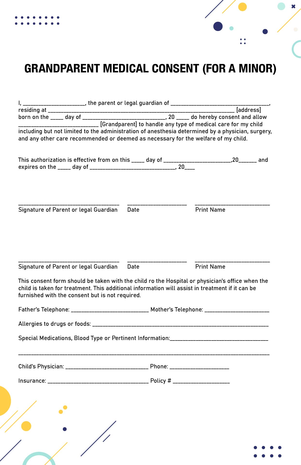 Printable Medical Consent Form for Grandparents