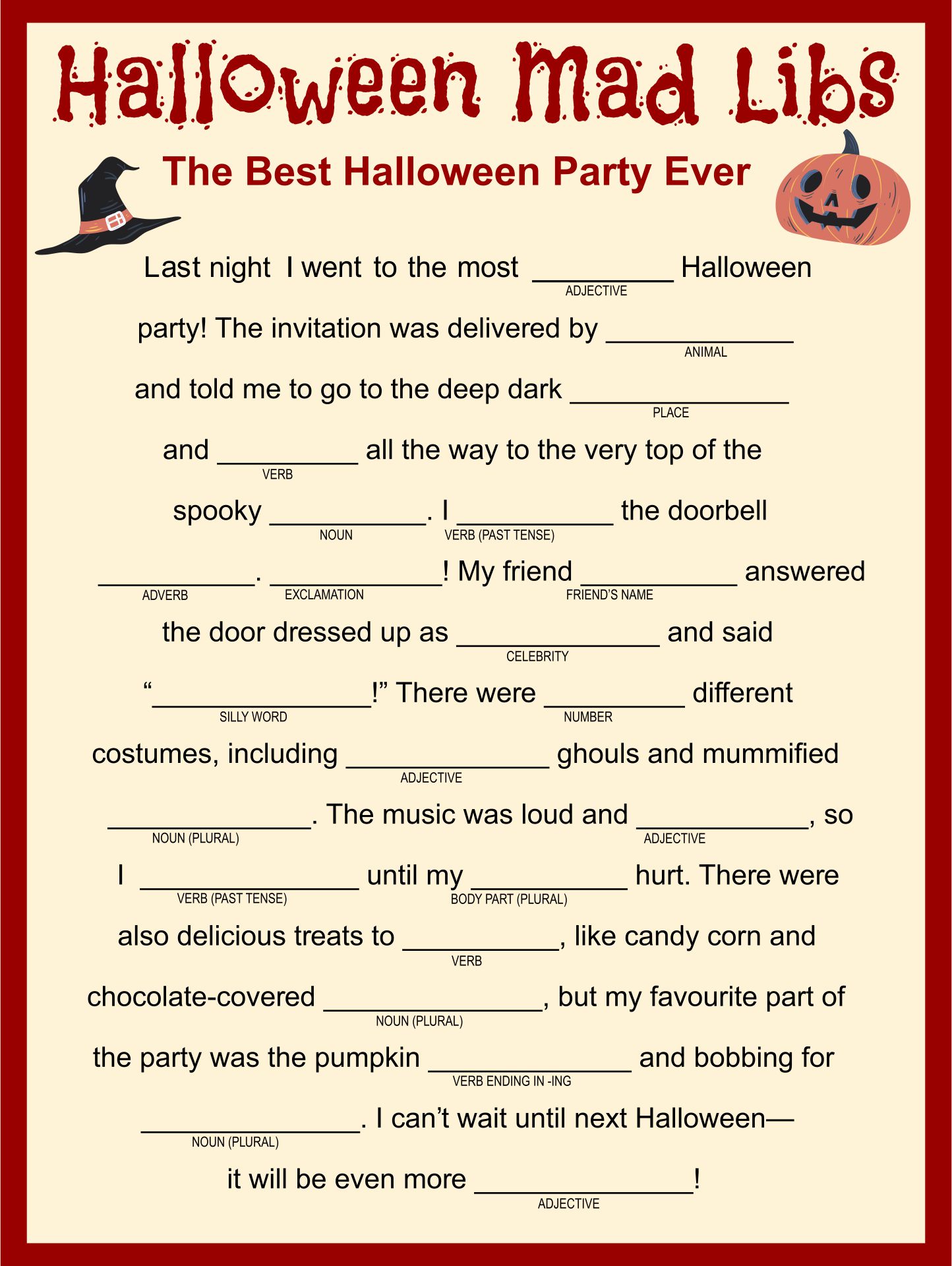 9 Best Halloween Mad Libs Story Printable