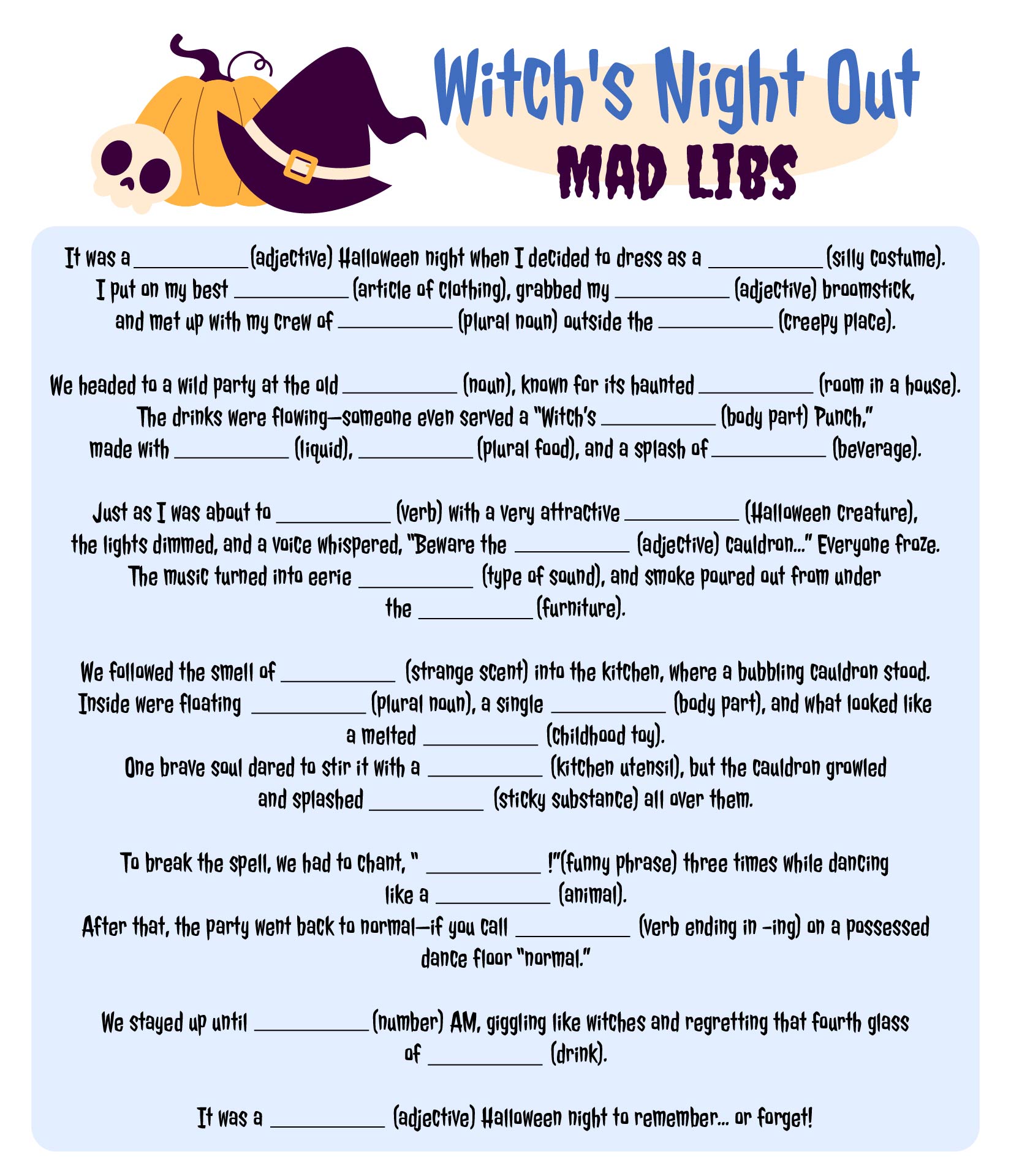Halloween Mad Libs Printable Printable Word Searches